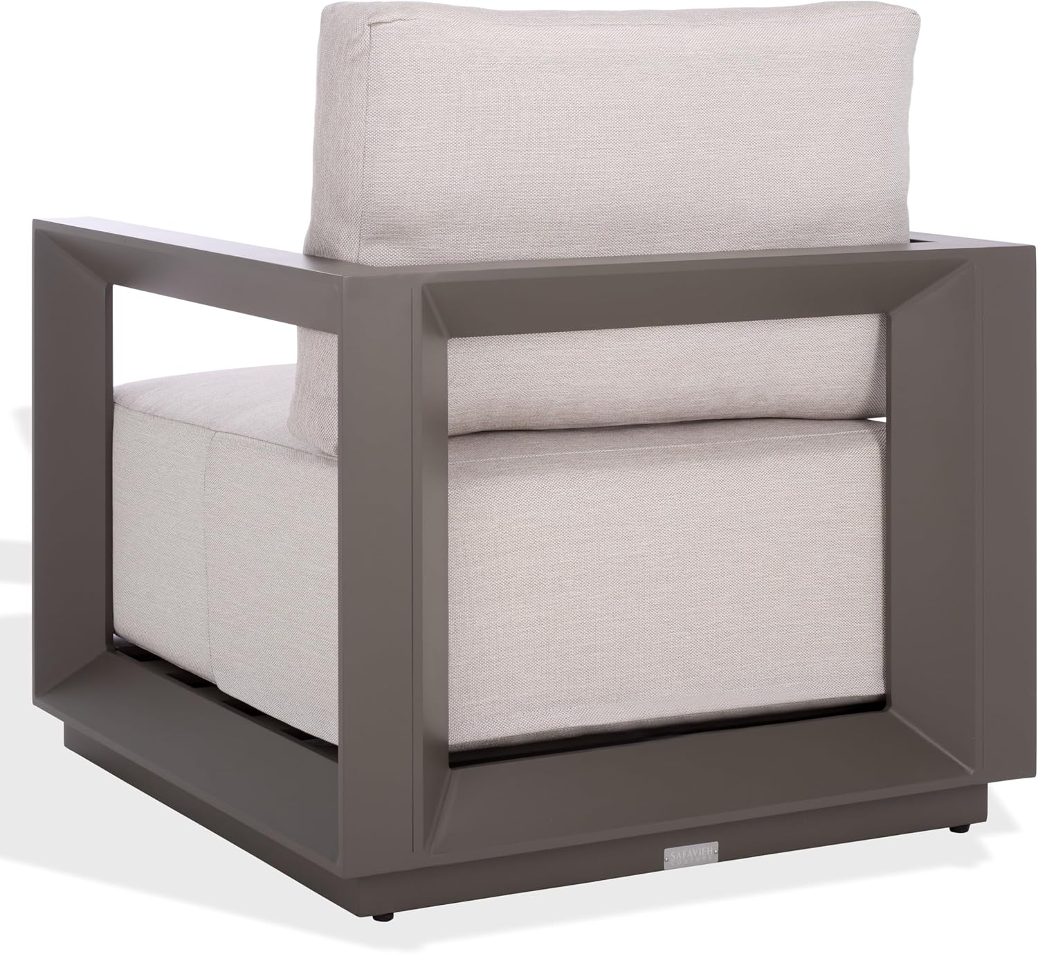 SAFAVIEH Couture Outdoor Patio Furniture Collection - Donaldo Accent Chair, Dark Grey Aluminum Frame with Beige Cushions, Fully Assembled (CPT4010A)