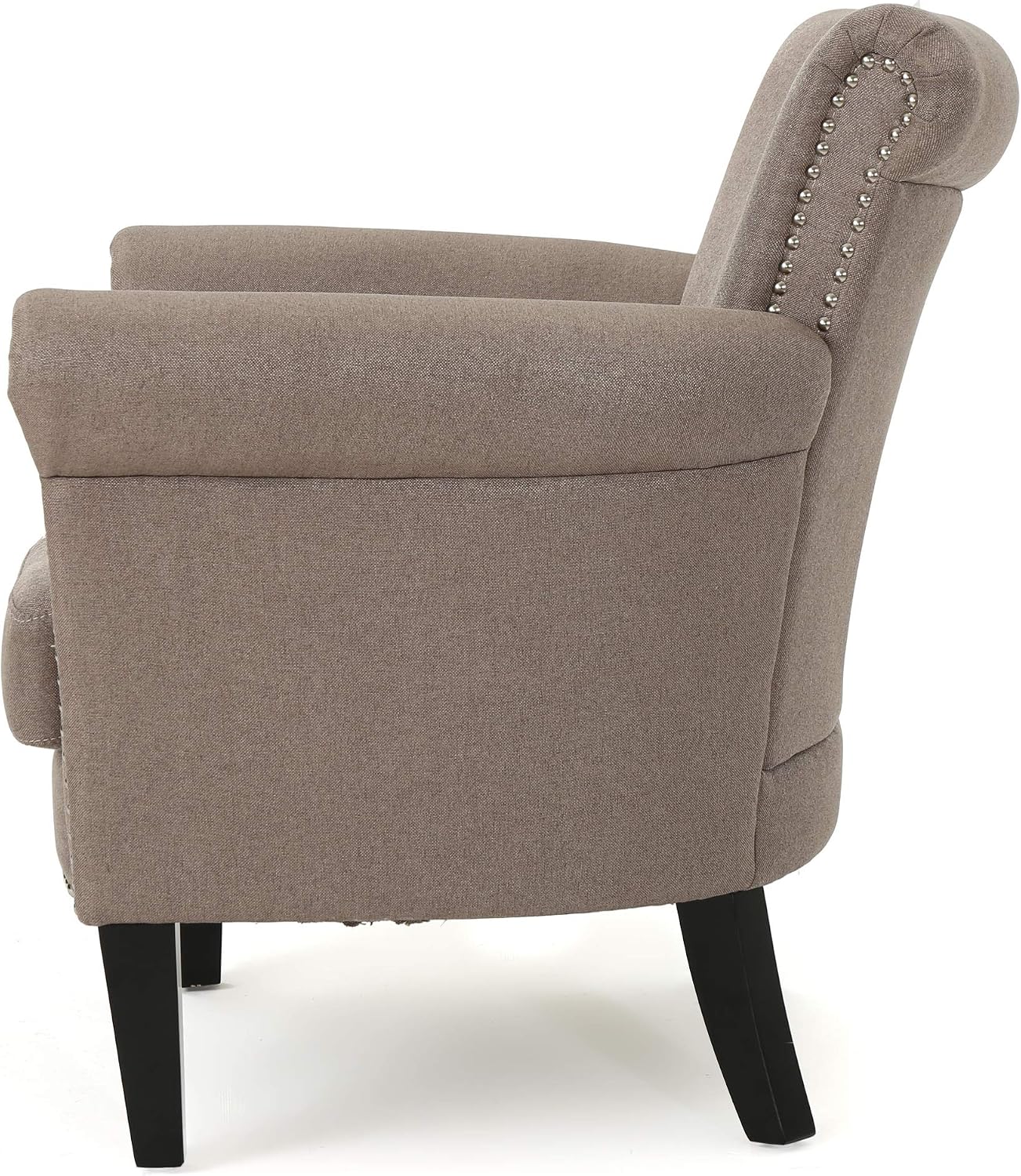 Christopher Knight Home Brice Vintage Scroll Arm Studded Fabric Club Chair, Light Coffee / Dark Brown, 31D x 29.5W x 31.5H in
