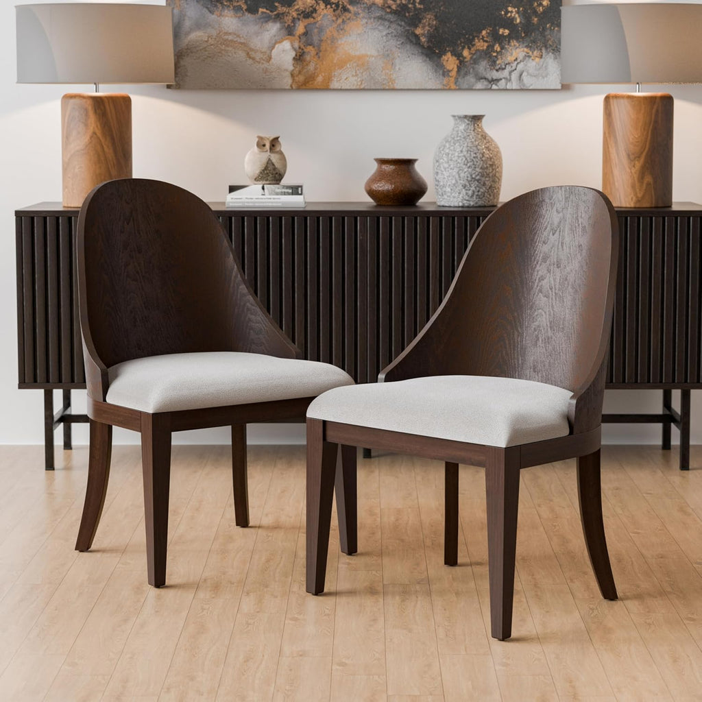 Furniture of America Goddard Modern Solid Wood Brown Dining Chairs Set of 2, Comfortable Upholstered Seating for Home, Kitchen, Living Room, Dark Walnut