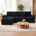 Eafurn 105' L-Shaped Boneless Modular Sectional Sofa with Movable Ottoman, Comfy Corduroy Floor Couch with Deep Seat and Tufted Seat, Flexible Module Combination for Living Room, No Assembly