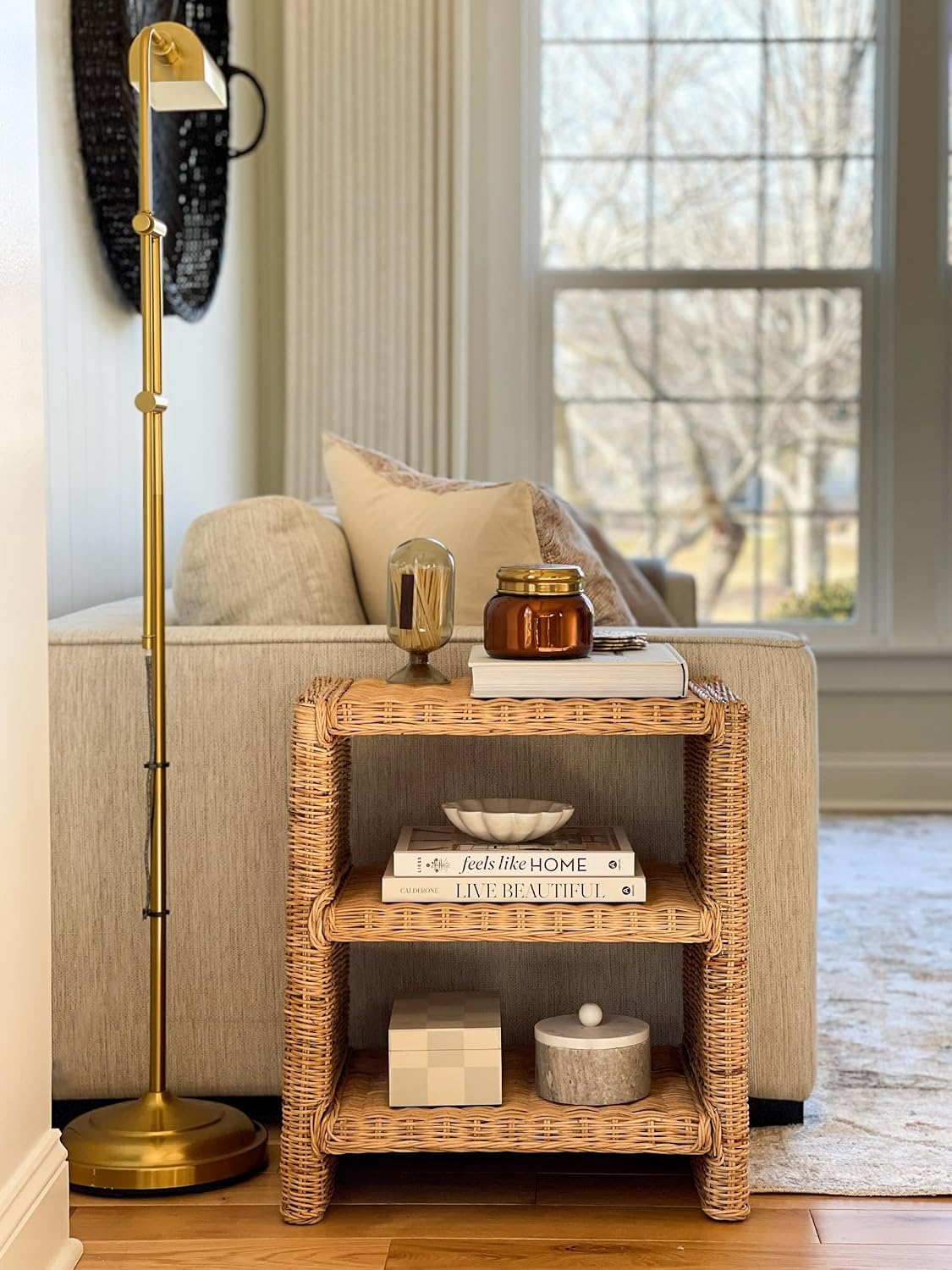 JONATHAN Y Praerie Woven Rattan and Mango Wood 3-Tier End Table, Bohemian Open Shelf Nightstand and Side Table for Living Room, Bedroom, Natural NST1000A