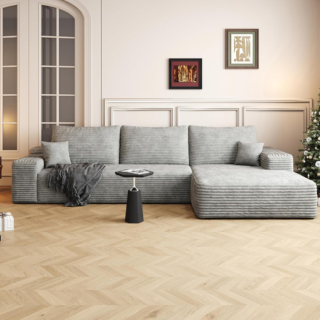 Eafurn Oversized L Shape Modular Sectional Sofa with Right Facing Chaise Lounge,Wide Deep Seat Compressed Corner Couch,Minimalist Corduroy Upholstered Boneless Lounge Sofa Couch