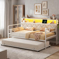 LIKIMIO Twin Daybed with Trundle, 700lbs Capacity, LED Lights & Charging Station, Twin Bed Frame with Storage, Convertible Sofa Bed for Bedroom, Living Room, White