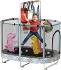 LAMERGE 55' 7-in-1 Round Trampoline for Kids Boys & Girls Ages 1-8, Indoor & Outdoor Trampoline for Fun, Adjustable Height Handrail ＆ Enclosed Safety Net ＆ Durable Designs for Toddlers Children