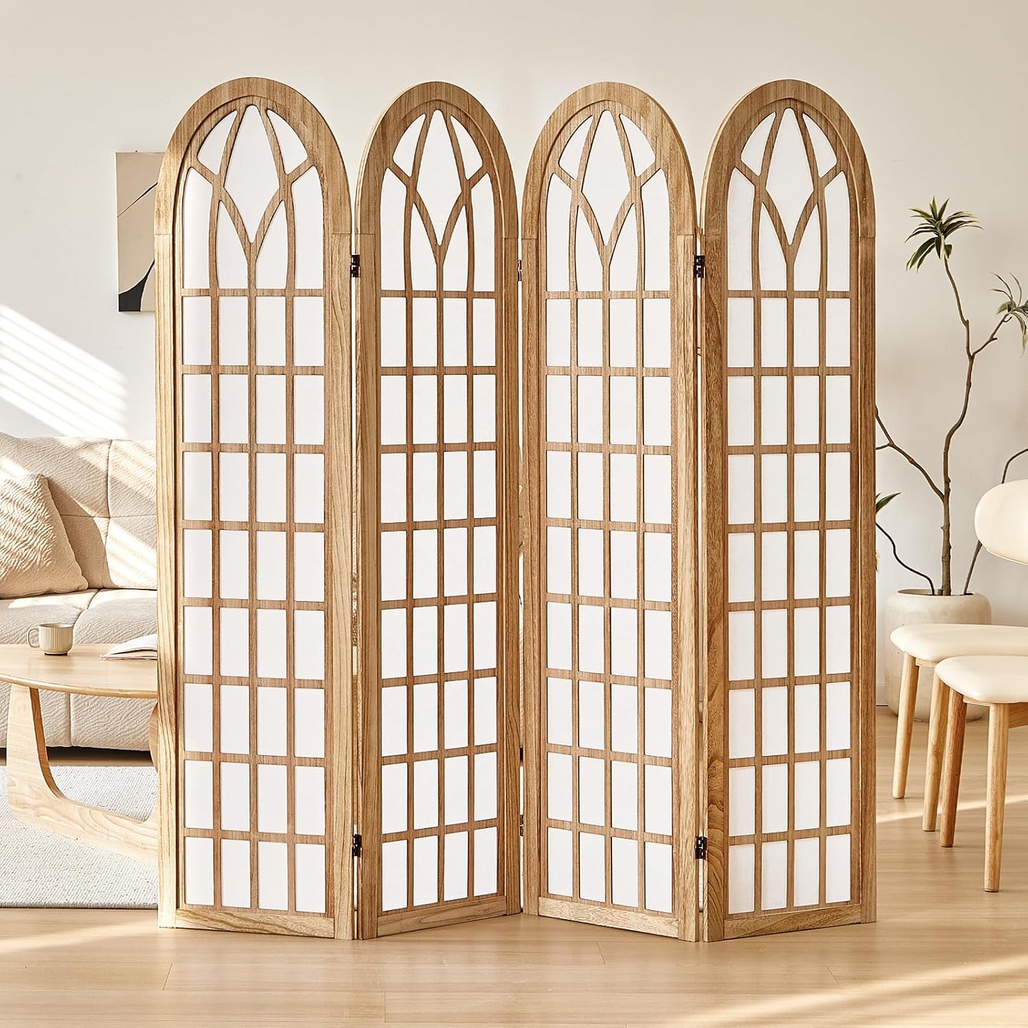 4 Panel Japanese Room Divider and Folding Privacy Screen, Shoji Screen Room Divider, Partition Divider for Room Separation, Portable Shoji Screen for Home Office Restaurant - Natural