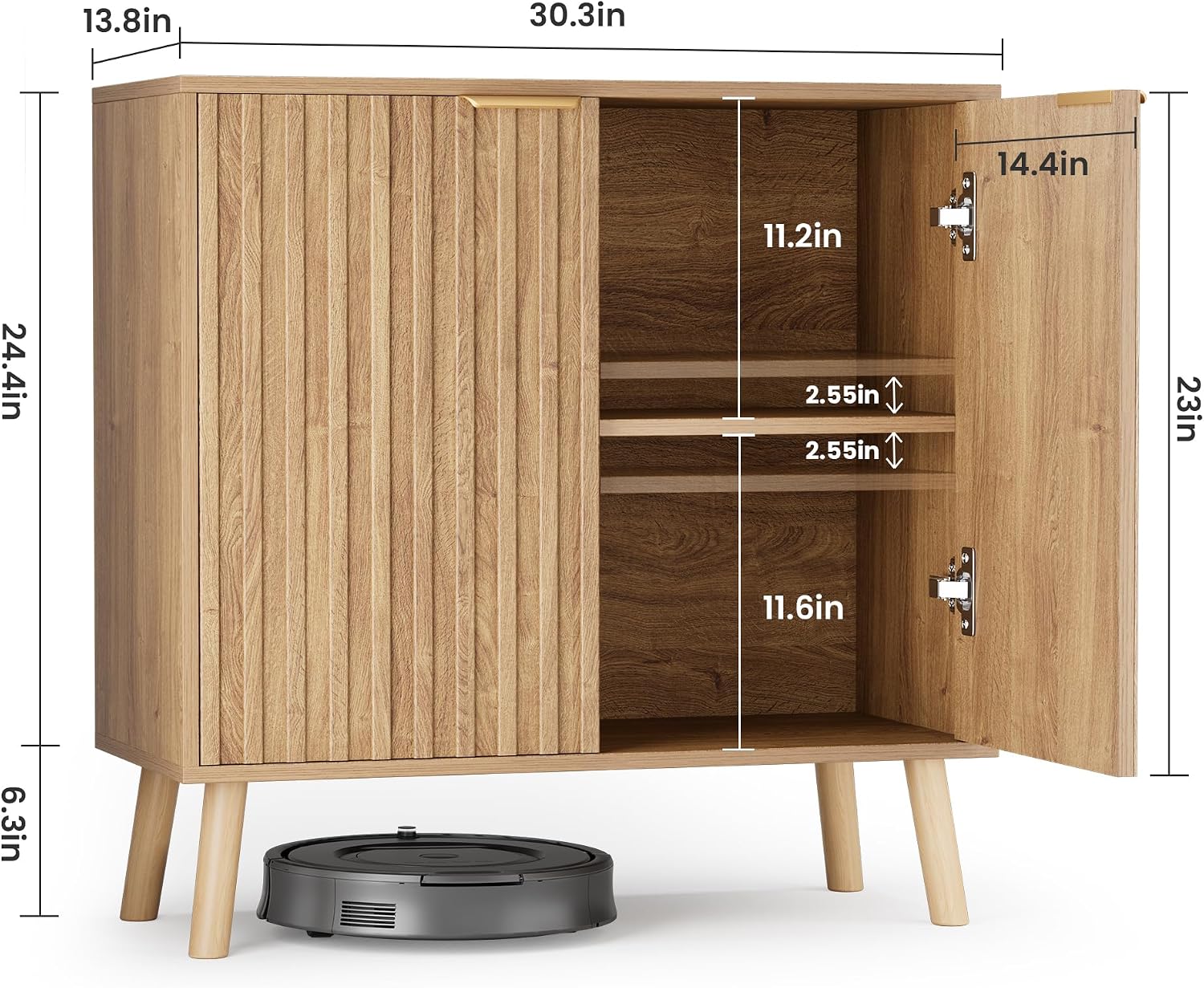 Pamapic Fluted Storage Cabinet, Sideboard Buffet with Doors and Shelf, Wooden Console Table & Credenza, Multifunctional Entryway Cabinet for Living Room, Dining Room (Natural)