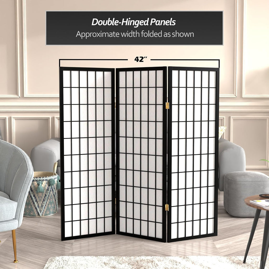4 ft. Short Window Pane Shoji Screen - Black - 3 Panels