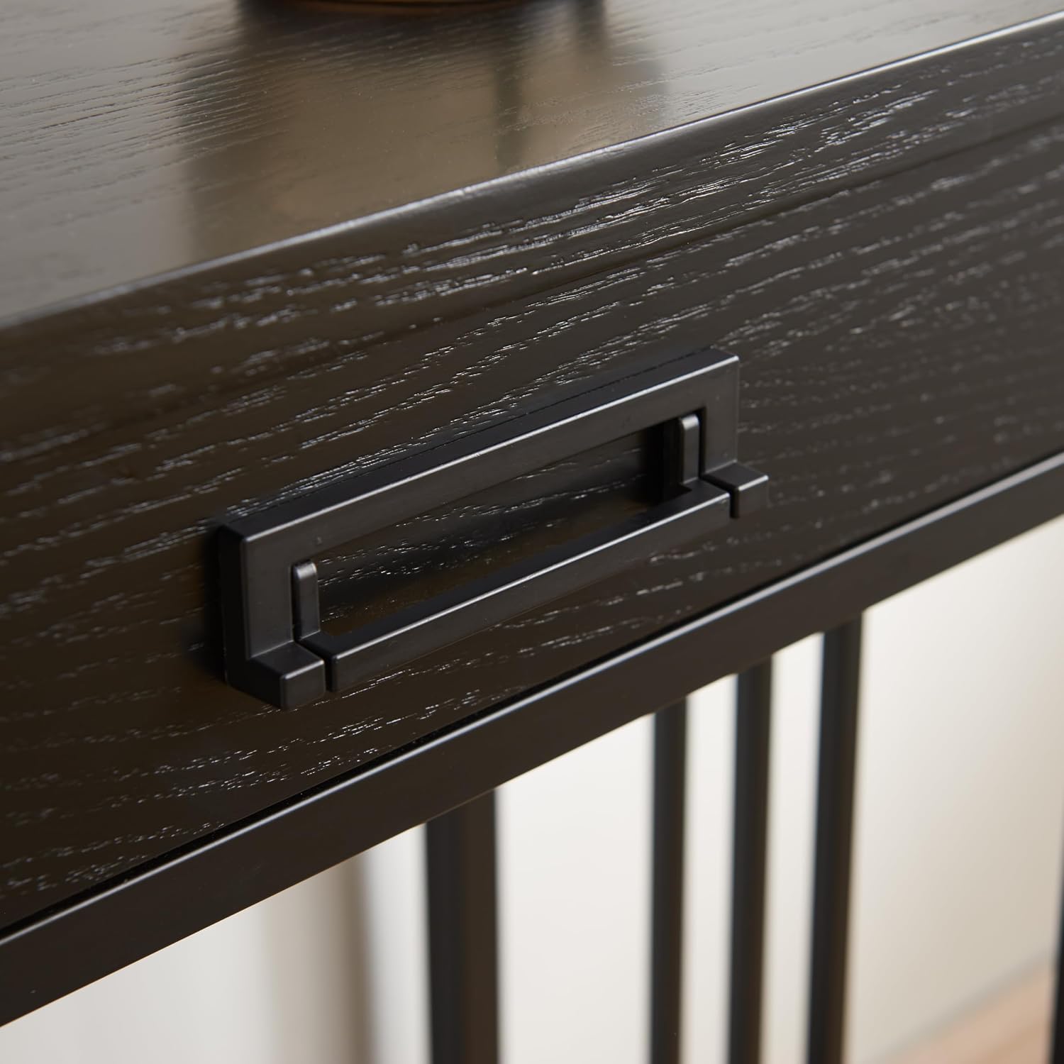 Leick Home 11233-BK Ironcraft Rustic Two Drawer Console Table with Shelf, Black Wash