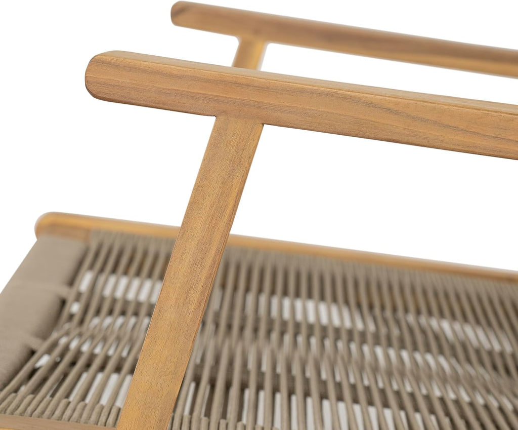 Christopher Knight Home Veera Patio Chair Set of 2 with Acacia Wood Frame and Handwoven Rope, Outdoor Lounge Chair, Stylish Outdoor Accent Chair for Garden/Deck/Backyard, Beige + Light Teak