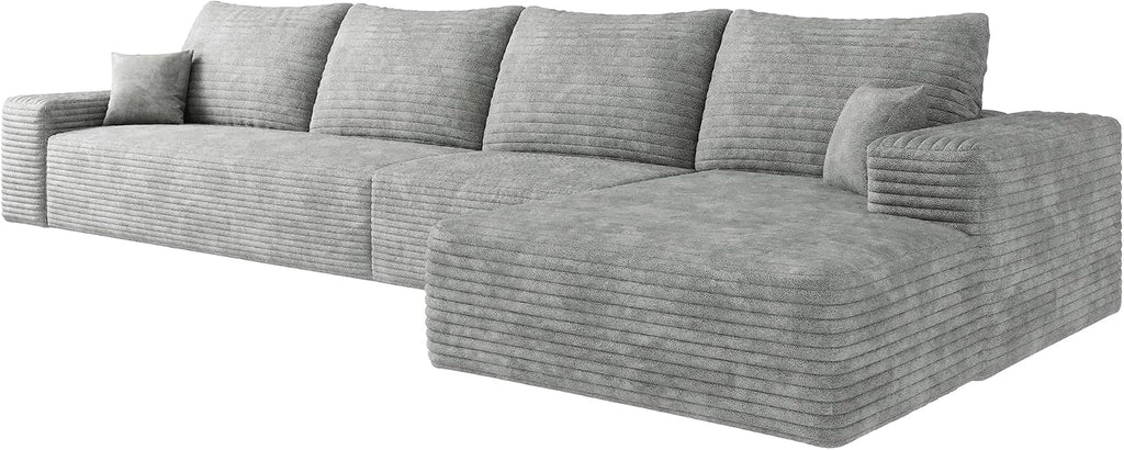 Eafurn 135' Oversized Right Facing Boneless Modular Sectional Sofa Couch with Chaise Lounge, 33D High-Density Foam Compressed Floor Couch with Deep Seat and Throw Pillows