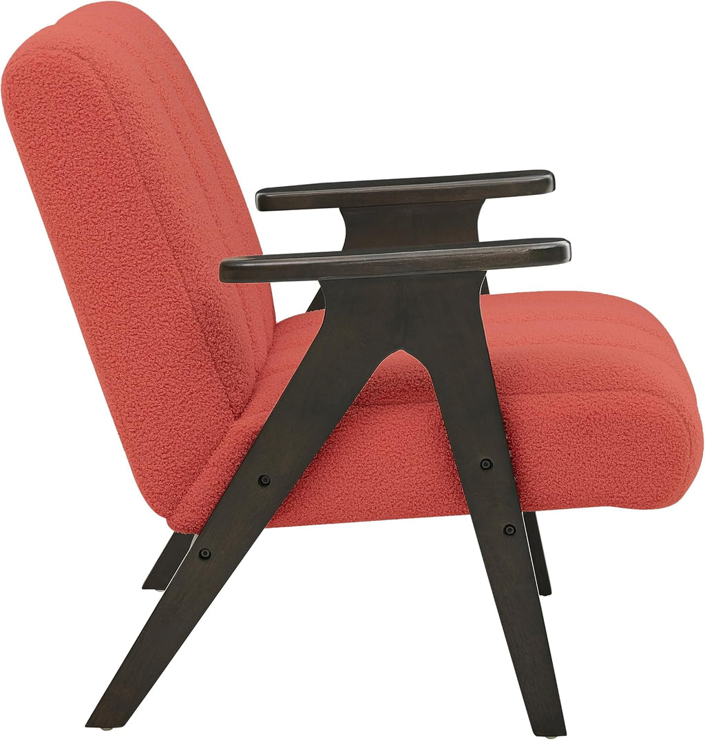 Roundhill Furniture Rella Modern Teddy Sherpa Accent Chair with Espresso Wood Frame, Coral