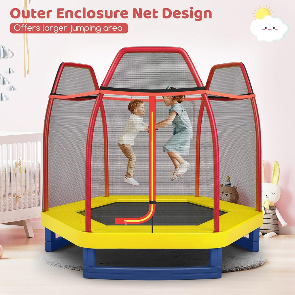 Giantex 7 Ft Trampoline for Kids, Heavy Duty Steel Frame Small Mini Toddler Trampoline, Great Gifts for Boys Girls, Outdoor Indoor Kids Trampoline with Net, for Age 3-8