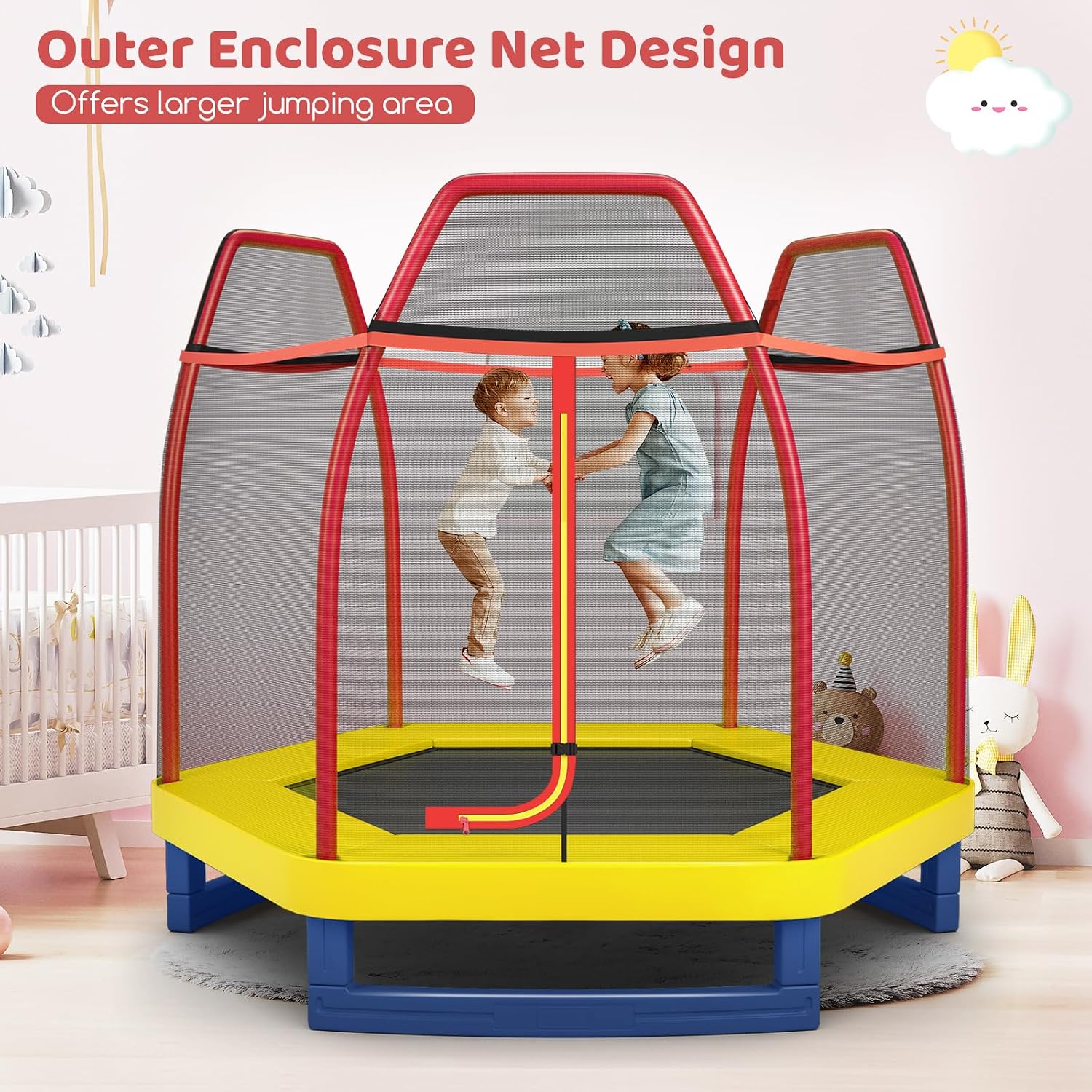 Giantex 7 Ft Trampoline for Kids, Heavy Duty Steel Frame Small Mini Toddler Trampoline, Great Gifts for Boys Girls, Outdoor Indoor Kids Trampoline with Net, for Age 3-8