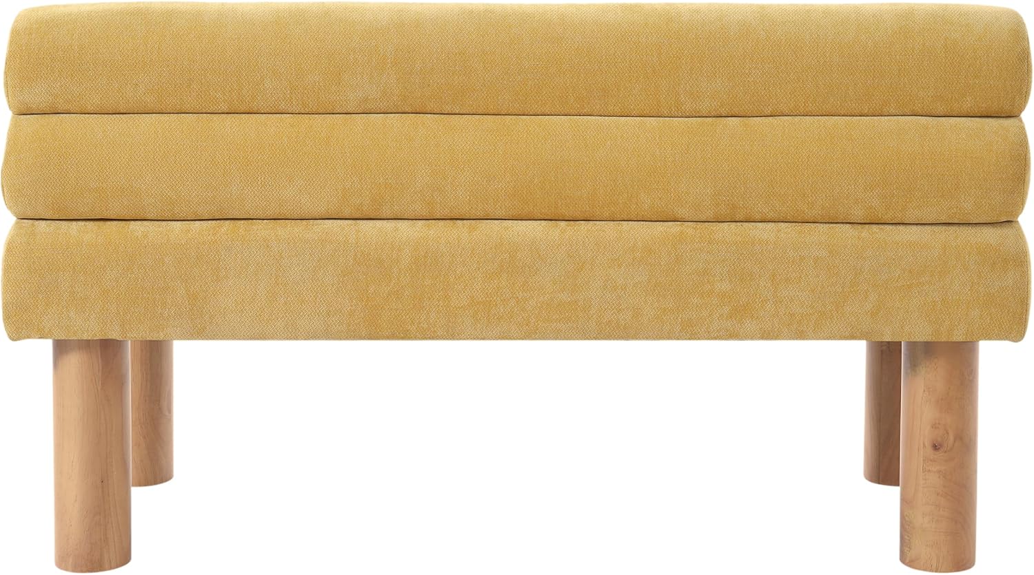 Christopher Knight Home Wally Fabric Upholstered Dining Bench, Long Dining Room Chair, Wooden Entryway Bench, Bedroom End of Bed Bench, Yellow+Natural