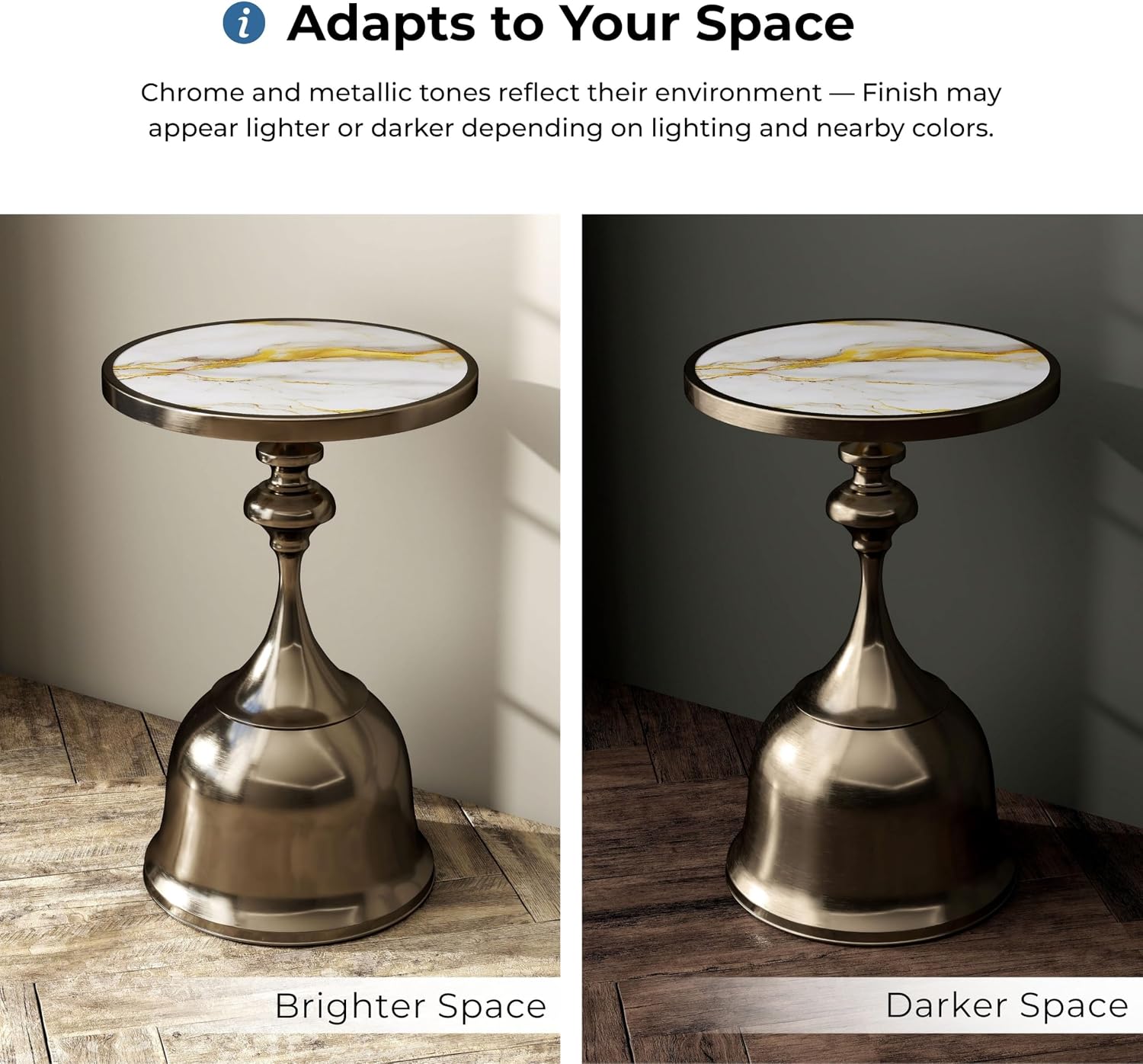 Homes: Inside + Out Halric Modern 24' Tall Round End Table with Decorated Tabletop and Iron Metal Base, Accent Furniture, Elegant Pedestal Stand for Living Room, Home Office, Antique Brass