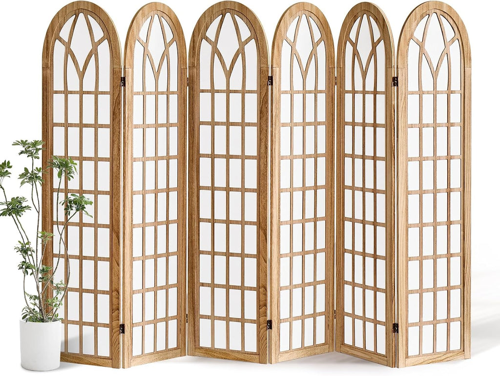 6 Panel Room Divider Wall Shoji Screen, Japanese Wood Room Divider for Room Separation, Folding Privacy Screen, Portable Room Partition for Home Office Restaurant - Natural