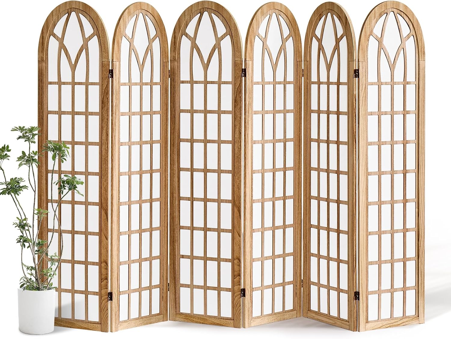 6 Panel Room Divider Wall Shoji Screen, Japanese Wood Room Divider for Room Separation, Folding Privacy Screen, Portable Room Partition for Home Office Restaurant - Natural