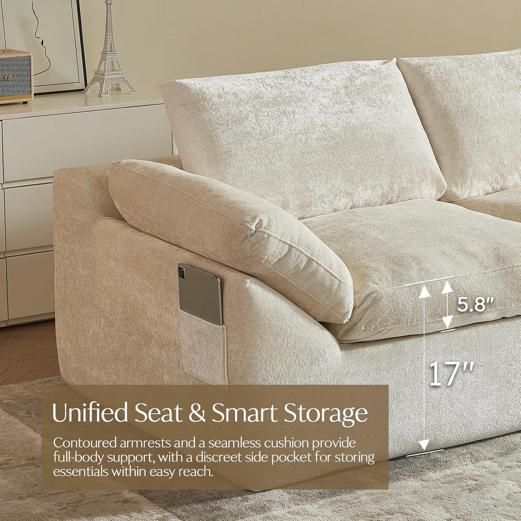 Vamcheer U Shaped Cloud Couch - Utra Soft Modular Sectional Sofa with 2 Movable Ottoman, Deep Seat Boneless Couches for Living Room, Bedroom, Office, No Assembly Required, Beige