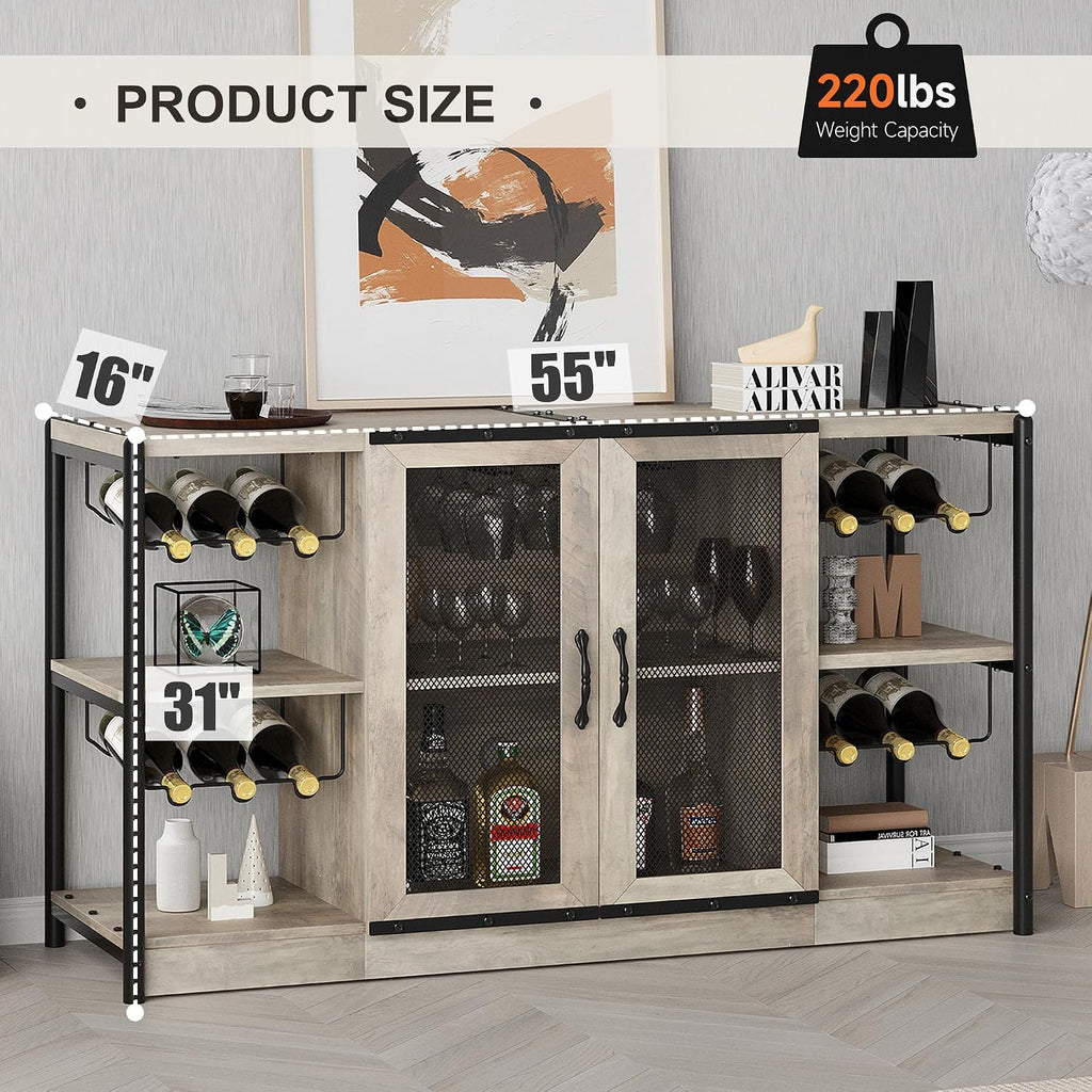 GAOMON Wine Bar Cabinet, Liquor Cabinet for Liquor and Glasses, Industrial Bars & Wine Cabinets with Storage and Wine Rack, Home Bar Furniture for Dining Room, Living Room, Kitchen (Grey)