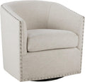 Madison Park Swivel Barrel Accent Chair, Upholstered Curved Back with 7-Inch Thick Woven Cushion, 360° Swivel, Nailhead Trim, Comfy Chair for Living Room, Bedroom, Office, 28' Wide, Neutral, Tyler