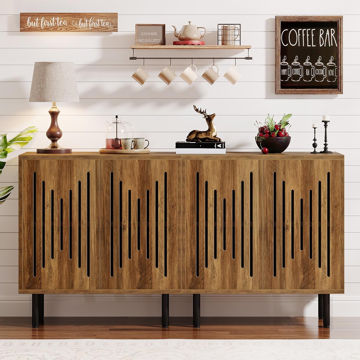 Tribesigns Set of 2 Sideboard Buffet with Storage, 59' Buffet Sideboard Cabinet with Adjustable Shelves, Accent Storage Cabinet for Living Room, Rustic Brown