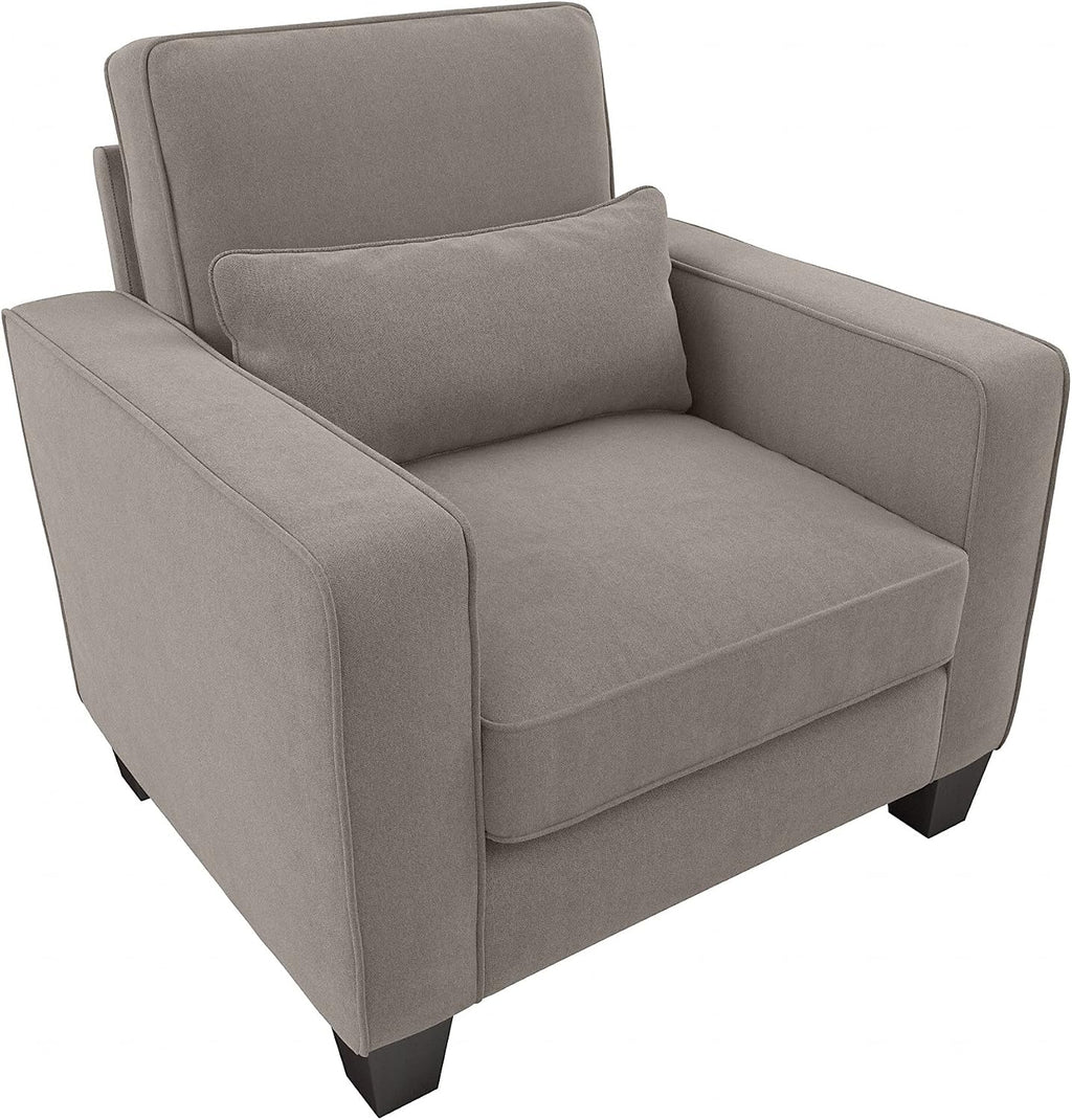 Bush Home Accent Chair with Arms, Modern Armchair with Pet-Friendly Fabric Upholstery, Living Room, Stockton Collection, Beige Herringbone