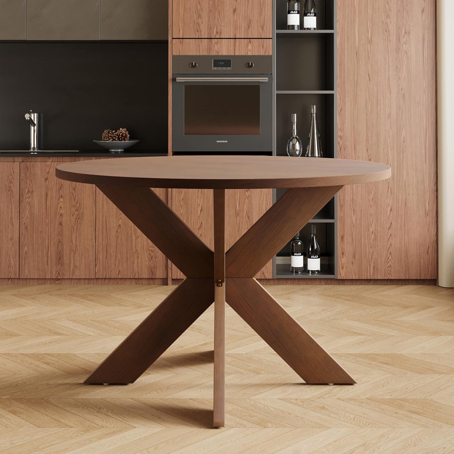 Christopher Knight Home Taliyah Round Dining Table for 5, MDF Round Top Modern Kitchen Table, Premium Quality Farmhouse Dining Room Table, Wooden Accent Table, Brown