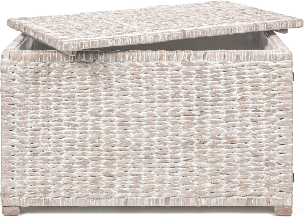 happimess HPM9005C Anada 30' Handwoven Wicker Weave Storage Trunk, White Wash, Collapsible for flat storage, for Office, Dorm Room, Entryway, Bedroom, Dining Room