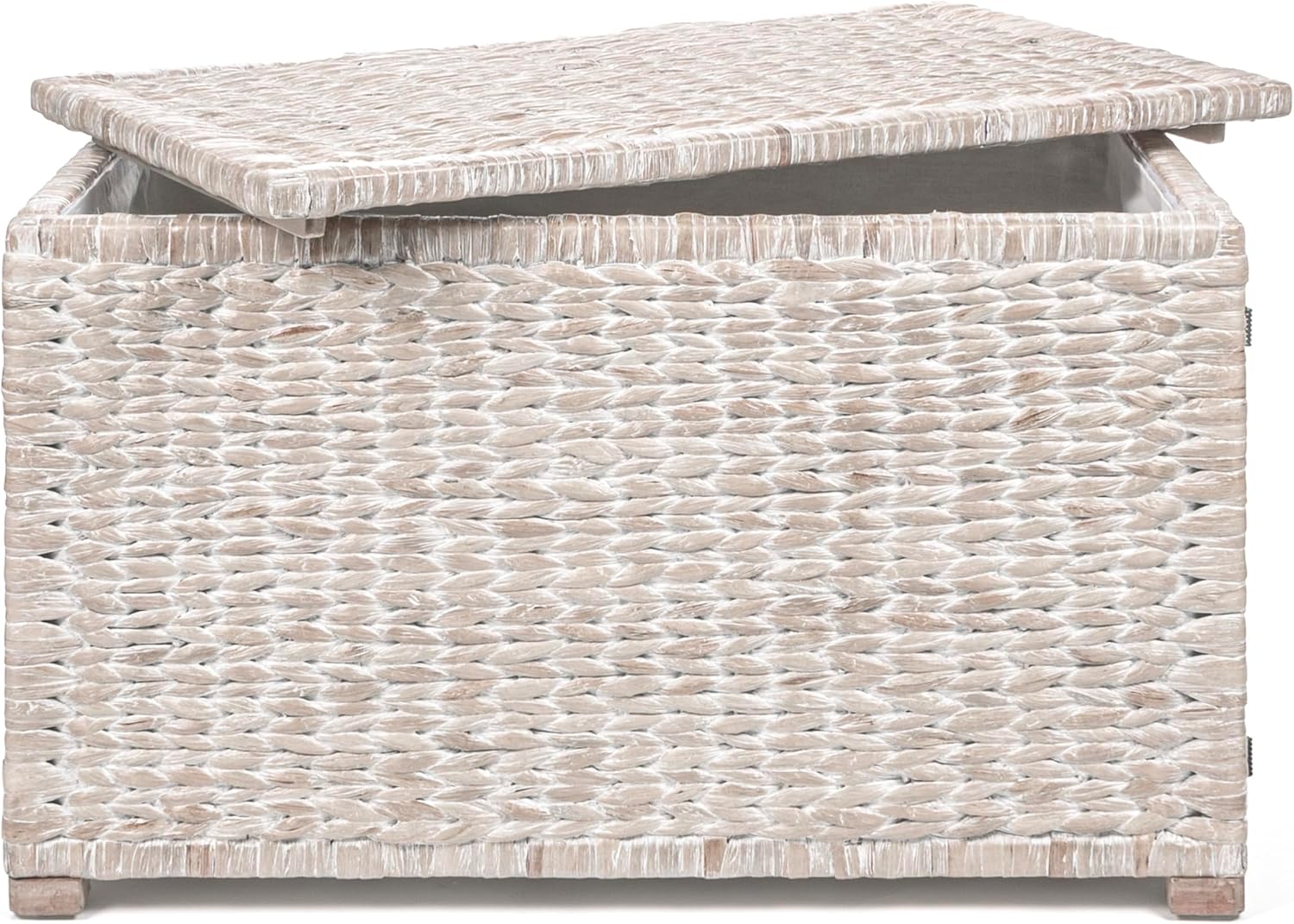 happimess HPM9005C Anada 30' Handwoven Wicker Weave Storage Trunk, White Wash, Collapsible for flat storage, for Office, Dorm Room, Entryway, Bedroom, Dining Room