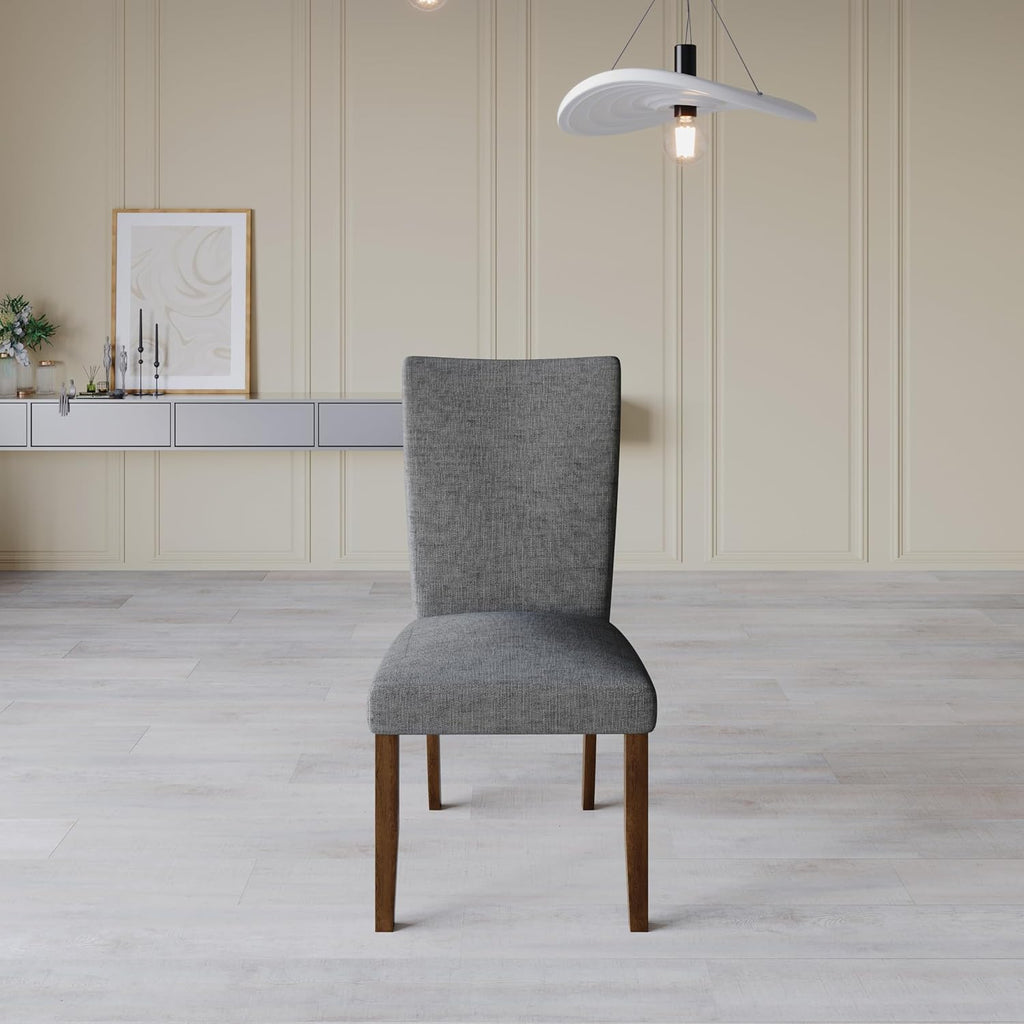 HOME DESIGN Lubec 5-Piece Modern Dining Set – Round Wooden Table & 4 Upholstered Linen Chairs, Curved Backrests, Compact Dining Room Furniture for Kitchen, Apartment, Brown/Gray