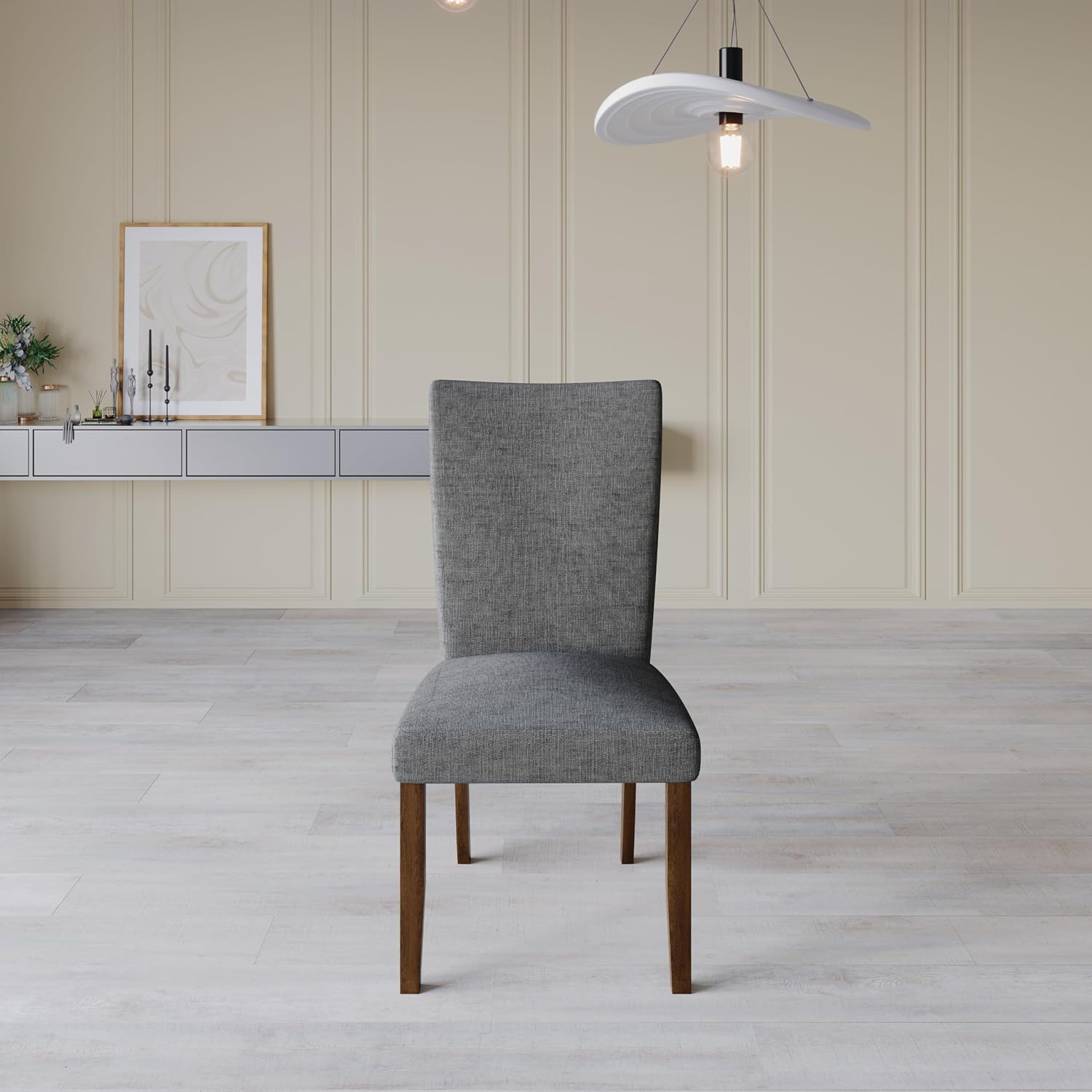 HOME DESIGN Lubec 5-Piece Modern Dining Set – Round Wooden Table & 4 Upholstered Linen Chairs, Curved Backrests, Compact Dining Room Furniture for Kitchen, Apartment, Brown/Gray