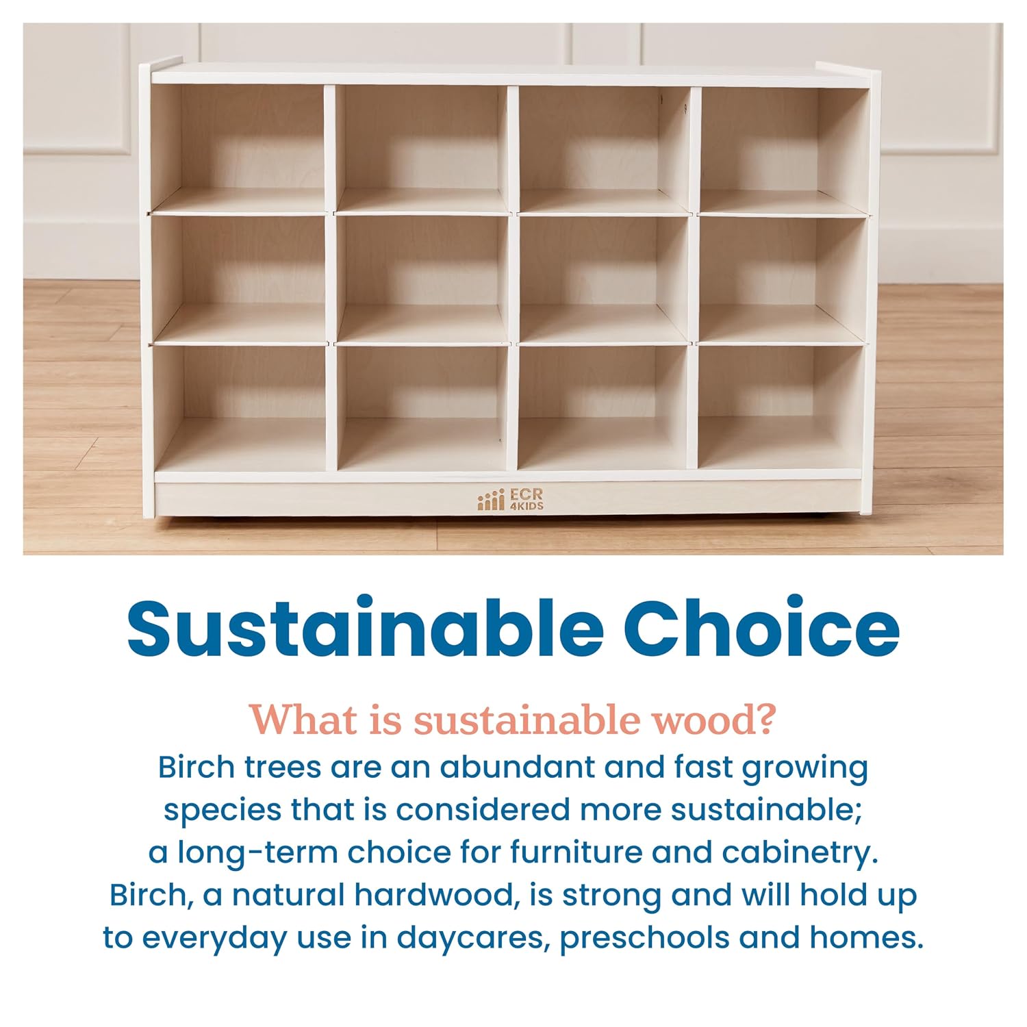 ECR4Kids 12 Cubby Mobile Tray Storage Cabinet, 3x4, Classroom Furniture, White Wash