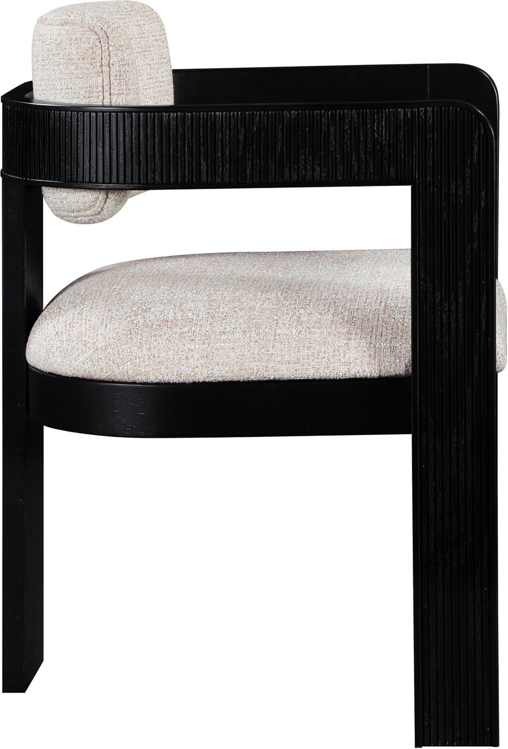 Meridian Furniture Sacha Collection Art Deco Dining Chair, Solid Fluted Wood, 22.5' W x 22' D x 31' H, Set of 2 (Beige, Black Finish, Linen Textured Fabric)