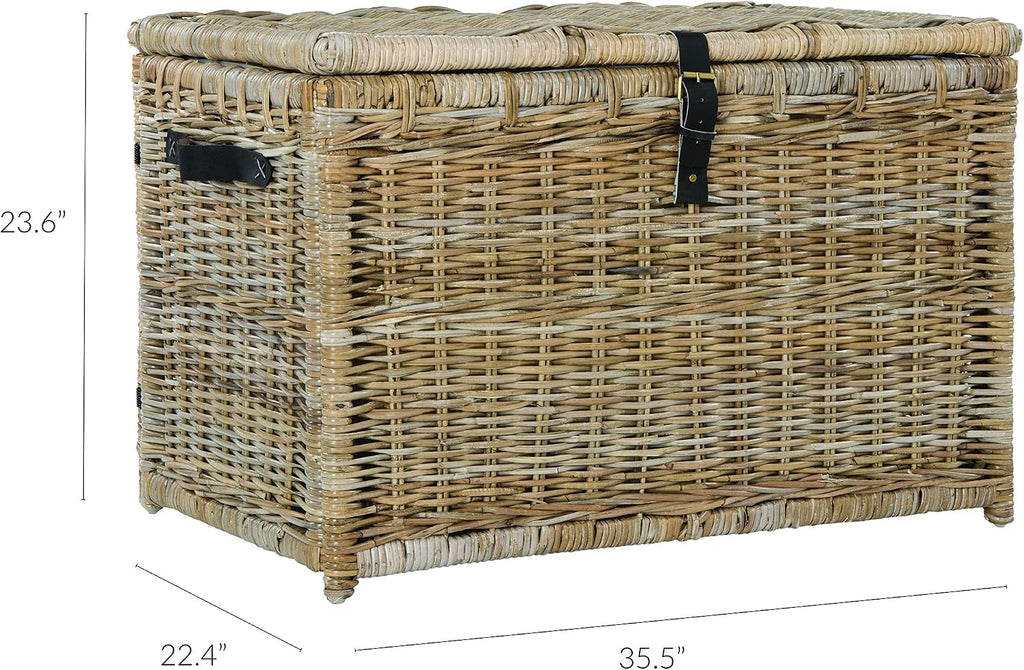 happimess HPM9004B Michael 35' Wicker Storage Trunk, Collapsible for flat storage, Rattan-Kubusoft Gray, Coastal for Office, Dorm Room-LivingRoom, Bedroom, Dining Room, Natural