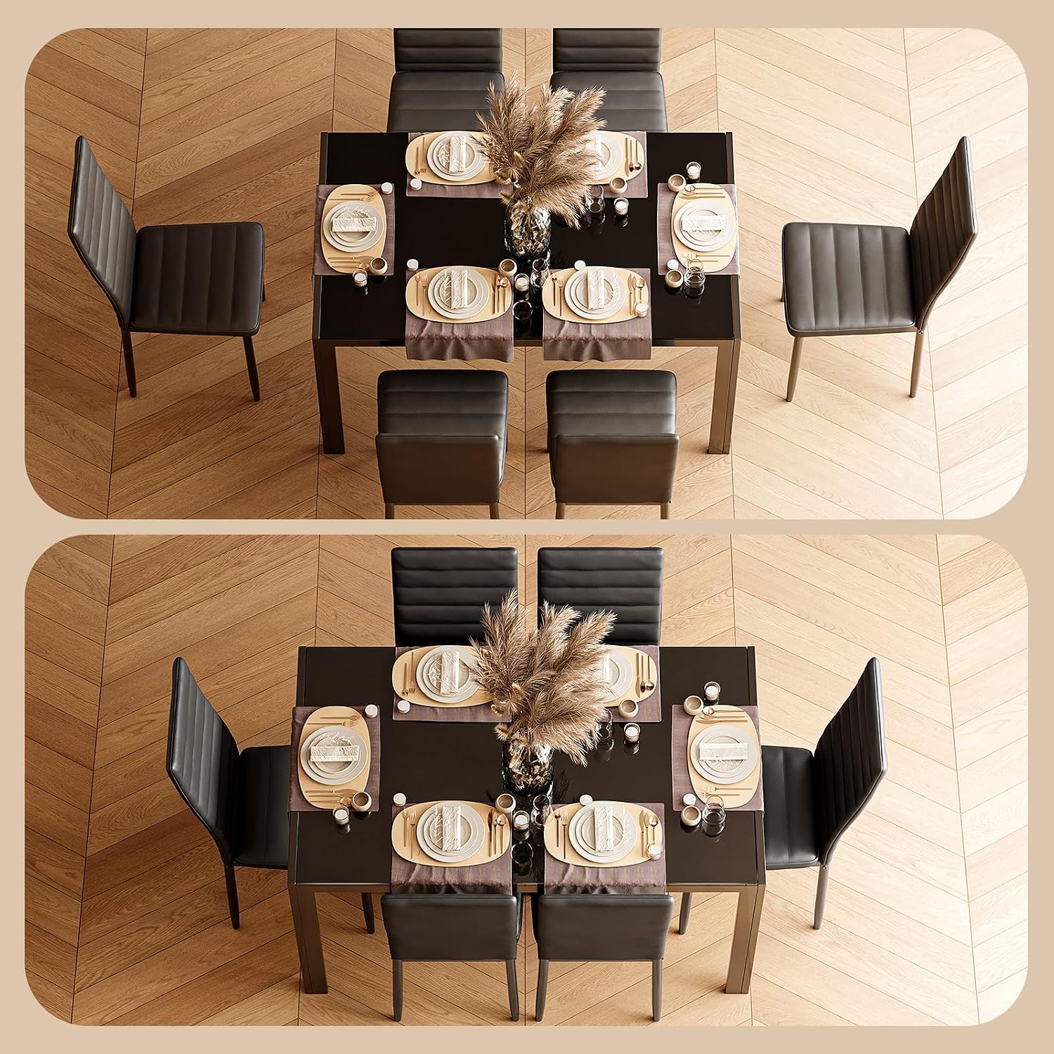 Bealife Kitchen Dining Table Set for 6, Tempered Glass 7 Piece Table and Chairs Set Modern for Home, Kitchen, Living Room, Dining Room,Black