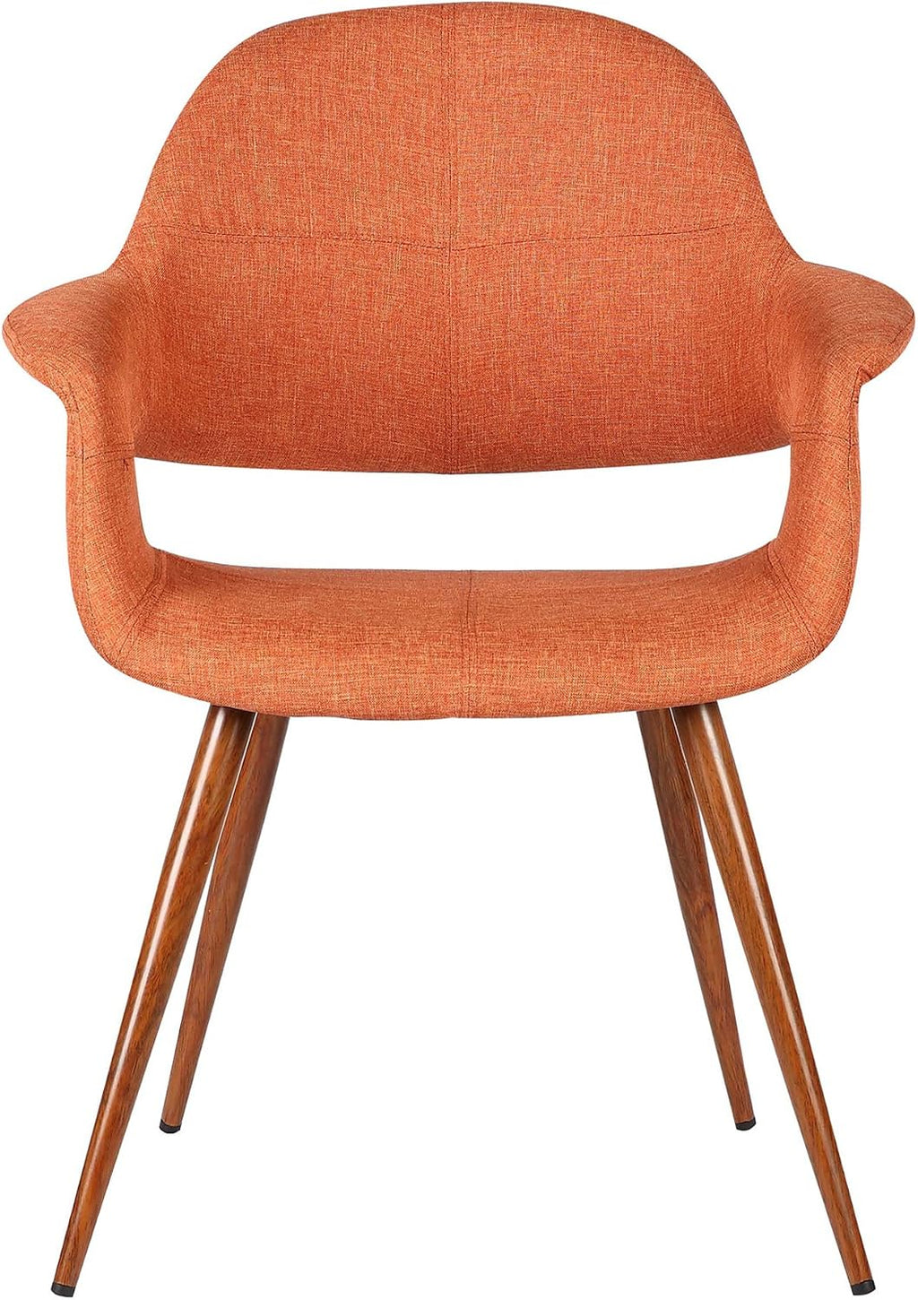 Armen Living Phoebe Mid Century Modern Accent Chair for Dining Table Kitchen Desk Vanity in Orange Fabric and Walnut Wood Finish