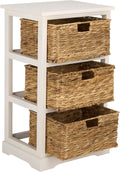 SAFAVIEH Furniture - Halle 3-Basket Side Table - Ivory - Solid Wood - Coastal Basket Storage Design - Ideal for Living Room, Entryway, 17.5' W x 13.5' D x 29.5' H - Fully Assembled (AMH5738K)