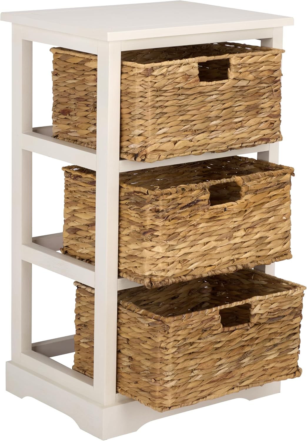 SAFAVIEH Furniture - Halle 3-Basket Side Table - Ivory - Solid Wood - Coastal Basket Storage Design - Ideal for Living Room, Entryway, 17.5' W x 13.5' D x 29.5' H - Fully Assembled (AMH5738K)