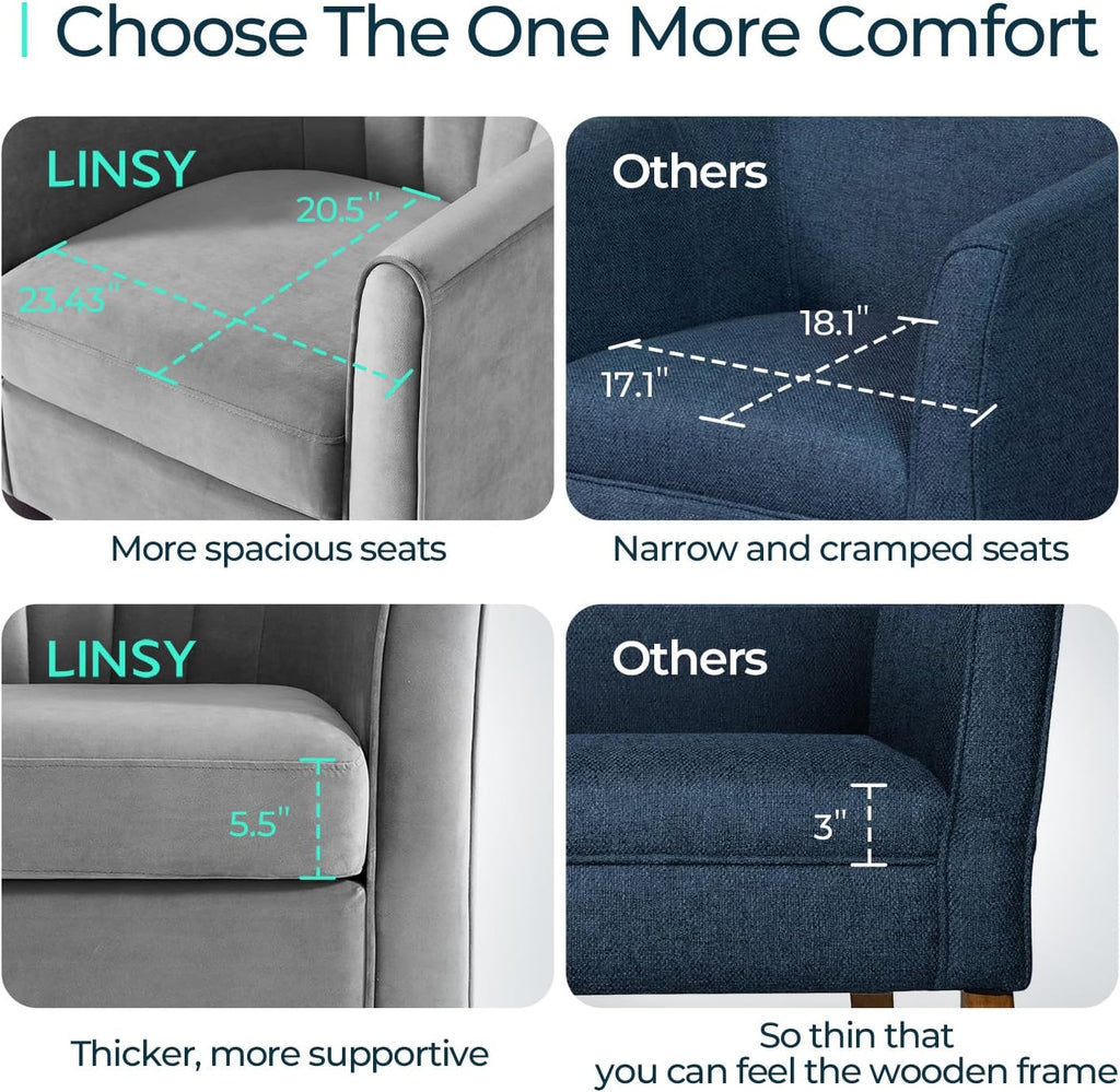 LINSY Accent Chair with Ottoman, Modern Armchair Comfy Barrel Reading Chair with Footrest for Living Room Bedroom Reading Room, Velvet, Light Grey