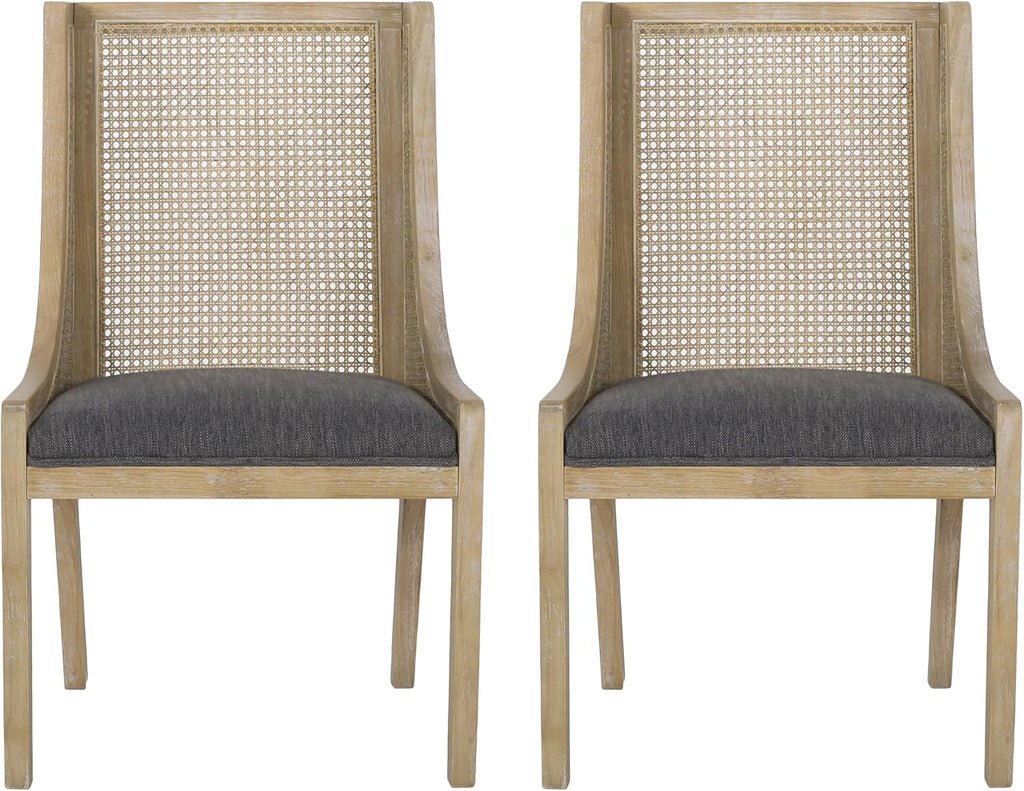 Maurers Upholstered Dining Chairs - Cane and Wood - Charcoal/Natural (Set of 2)