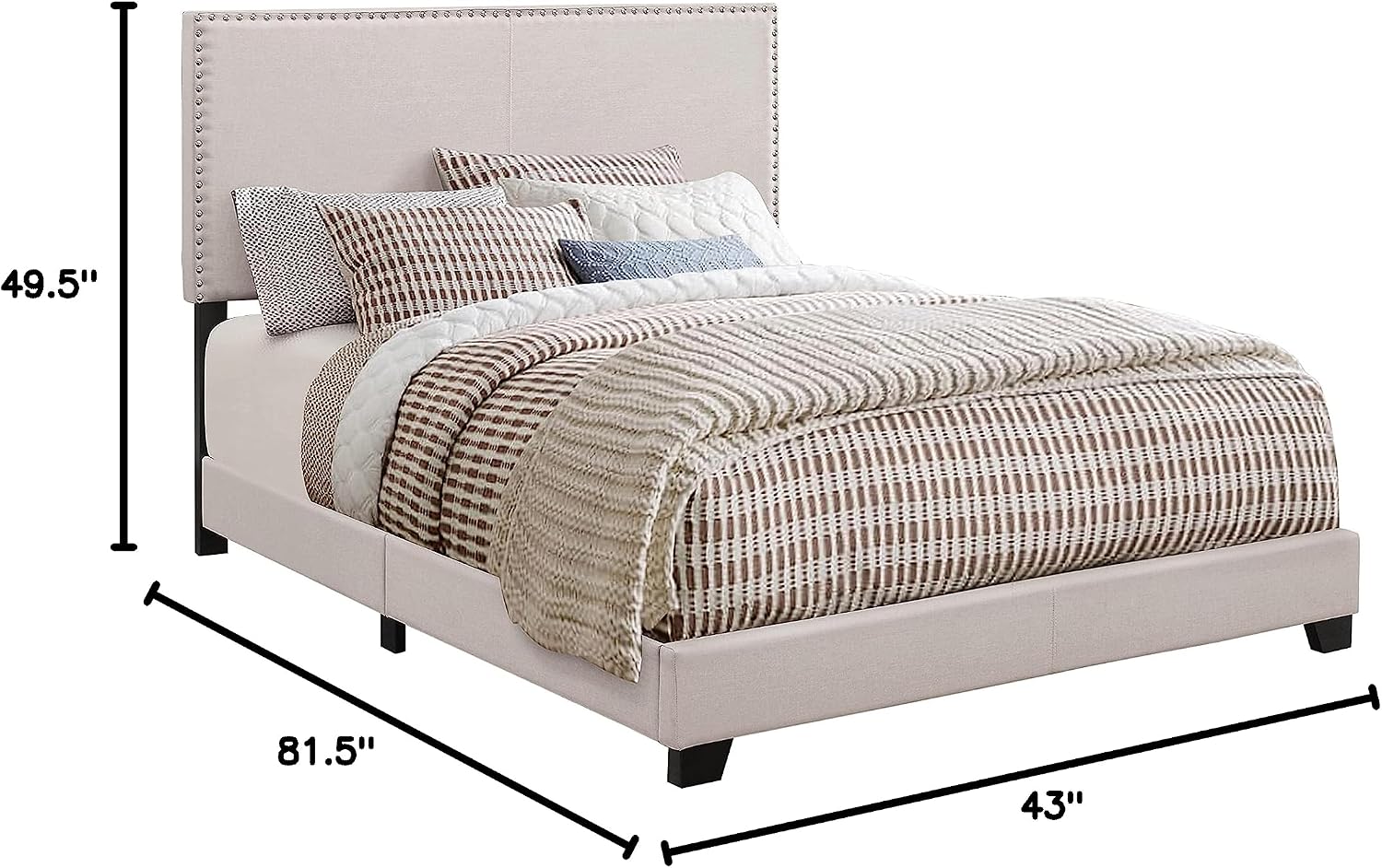 Coaster Home Furnishings - Boyd - Wood - Upholstered Panel Bed with Chrome Nailhead Trim, Open Frame and Transitional Design - Bedroom - Twin Size - Ivory - 350051T