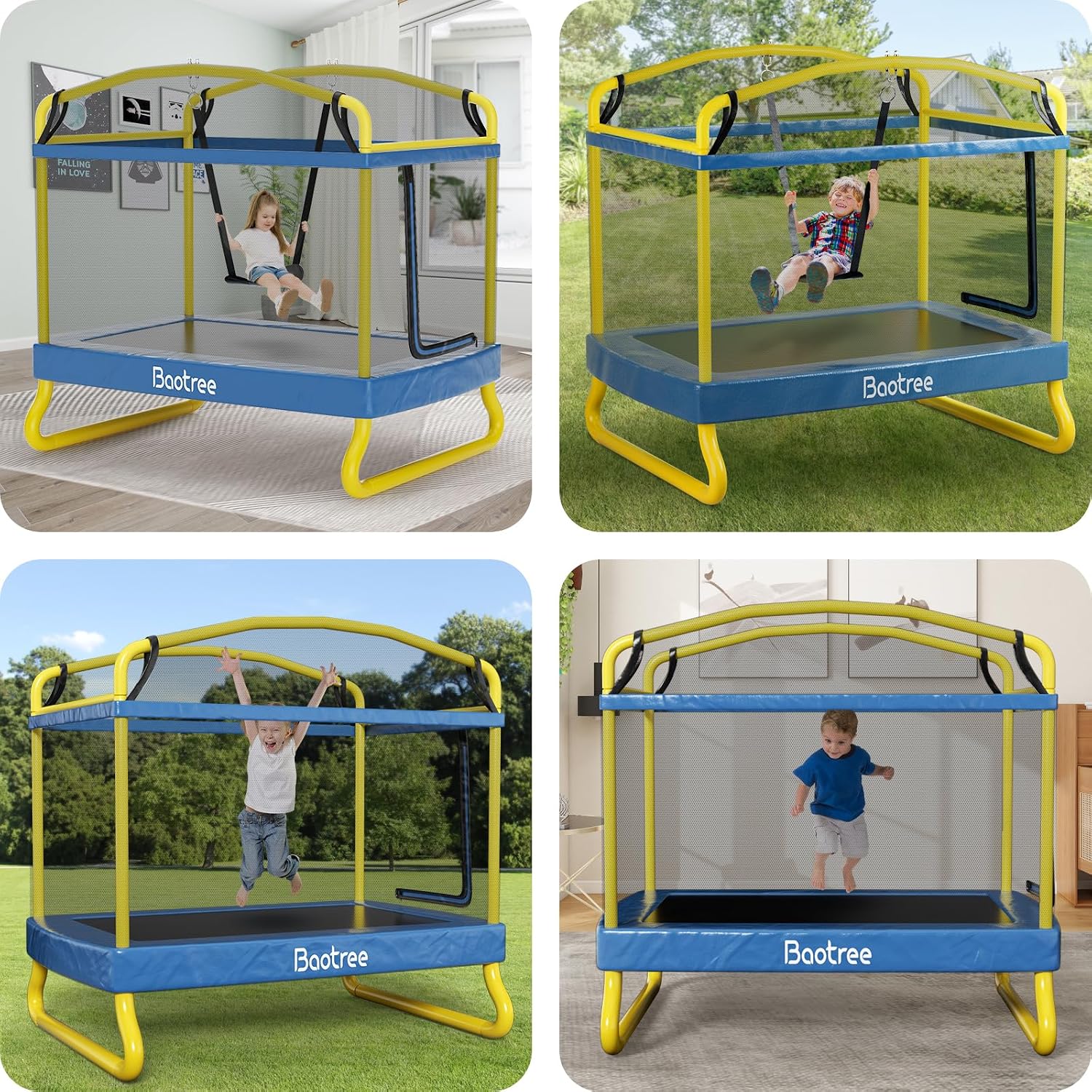 6.5FT Rectangle Trampoline for Kids, 78'ASTM Approved Recreational Trampolines with Swing, Small Toddler Trampoline with Safety Enclosure Net, Outdoor and Backyard, Gifts for Children & Boys & Girls