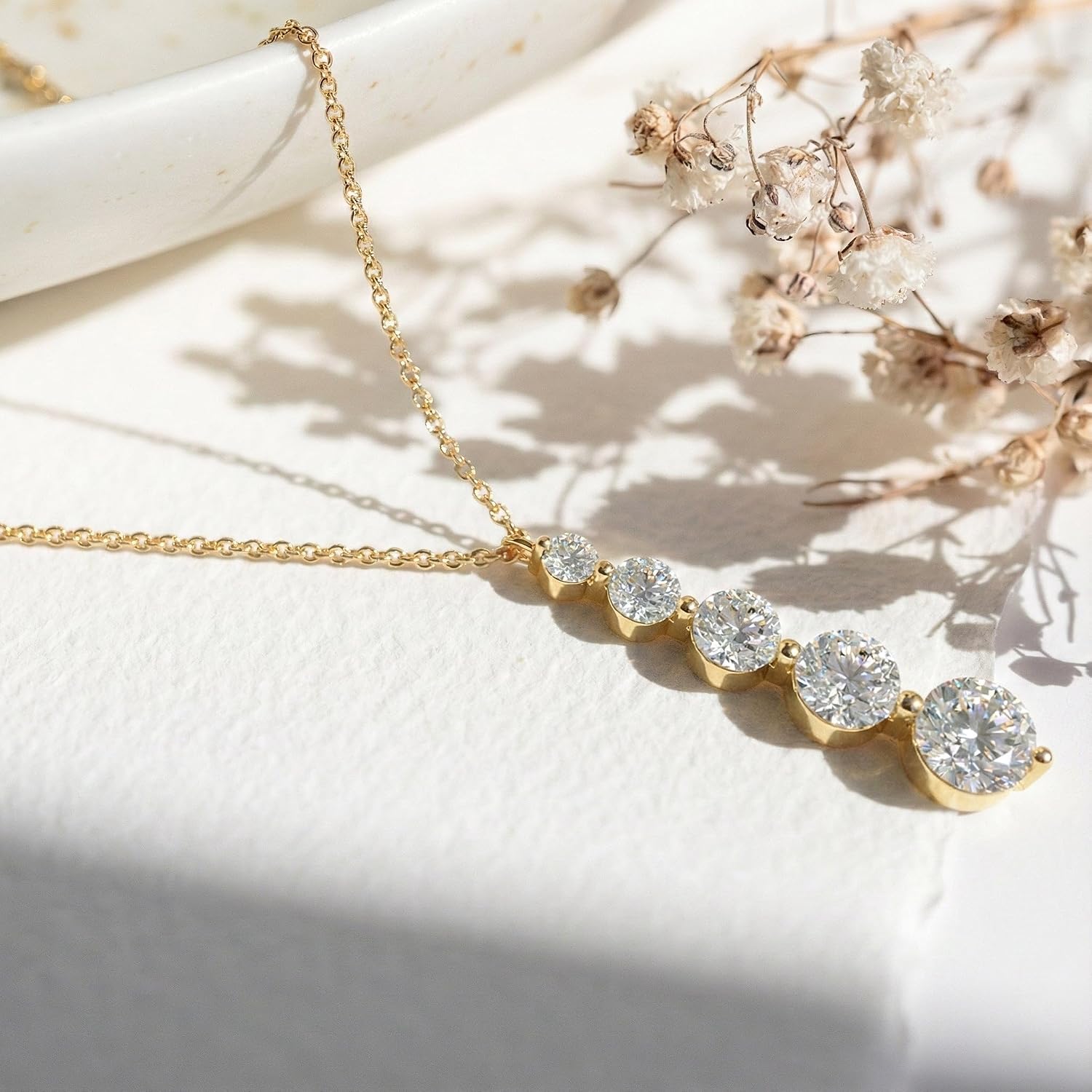 GOODSTONE JEWELS Linear Drop Pendant Necklace for Women in Yellow Gold Plated | Size 16+2 Inch Cable Chain with Lobster Clasp | Natural Birthstone Jewelry Gift for Her