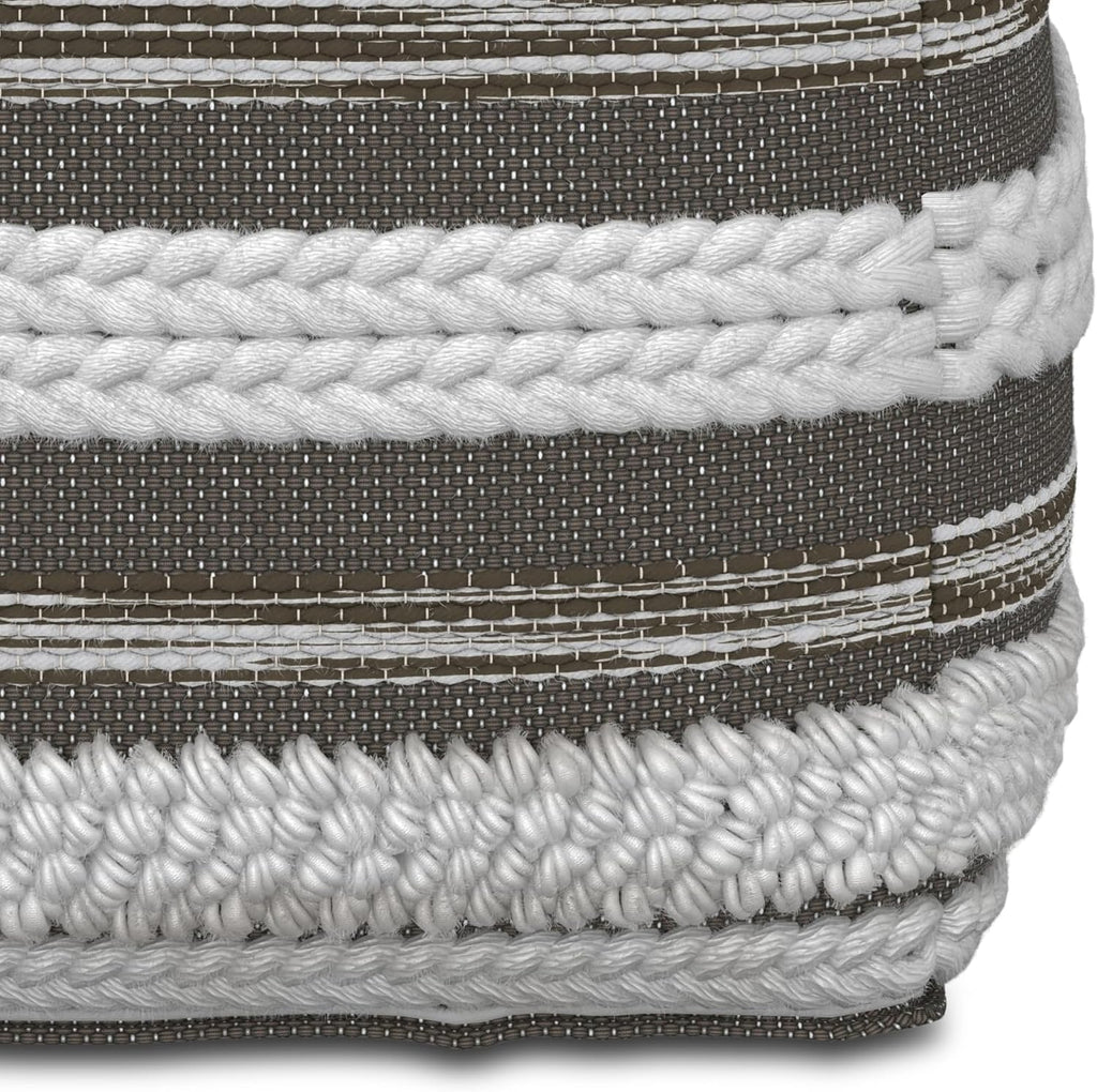 SIMPLIHOME Sommer Boho Square Pouf in Natural/Taupe Grey Handloom Woven Pattern for the Living Room, Bedroom and Kids Room