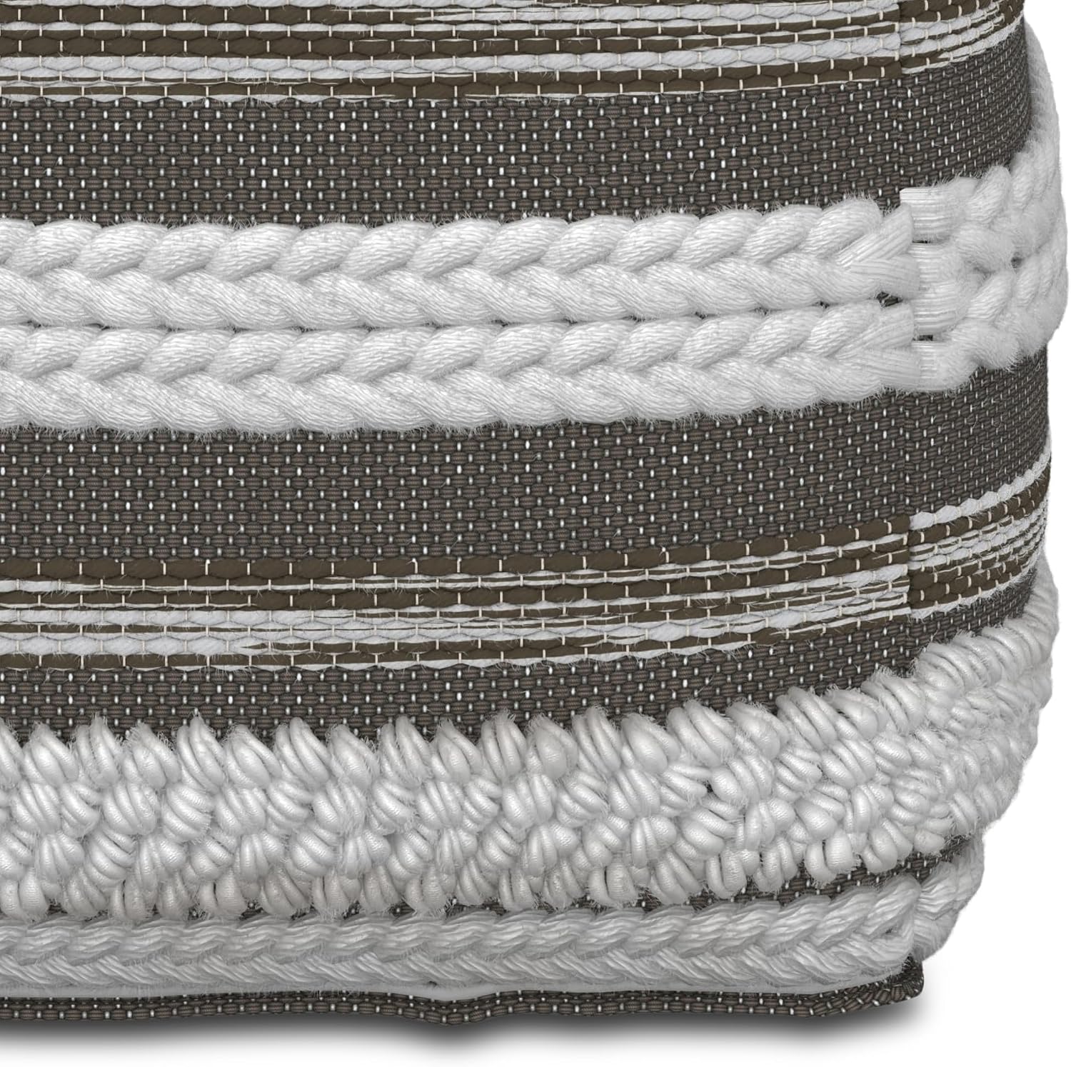 SIMPLIHOME Sommer Boho Square Pouf in Natural/Taupe Grey Handloom Woven Pattern for the Living Room, Bedroom and Kids Room