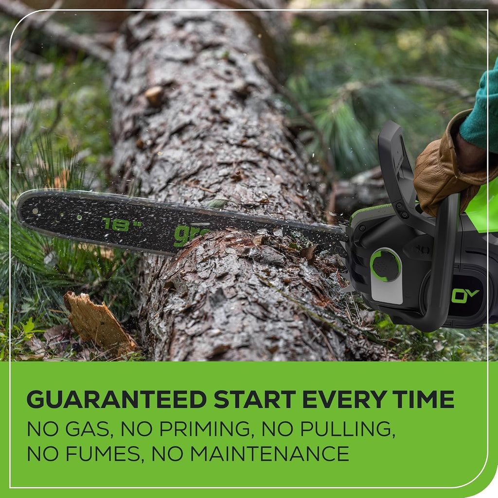 Greenworks 80V 18' Brushless Cordless Chainsaw (Great For Tree Felling, Limbing, Pruning, and Firewood), 75+ Compatible Tools, 4.0Ah Battery and Charger Included