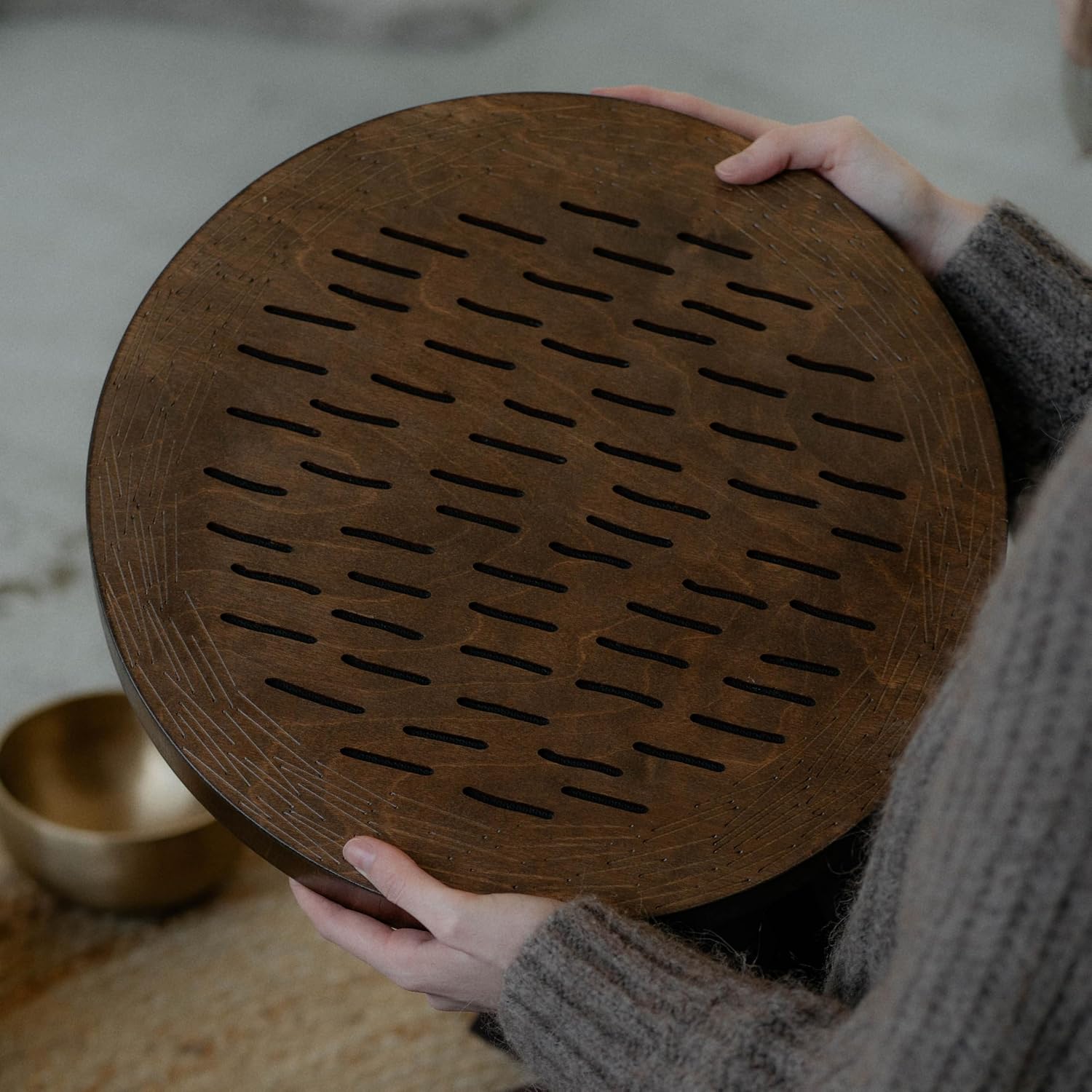 Water-Fall Disc — Wooden Ocean Drum, Storm, 16' (40 cm) | Long Water Ambience for Sound Bath, Meditation & Yoga | With Protective Bag