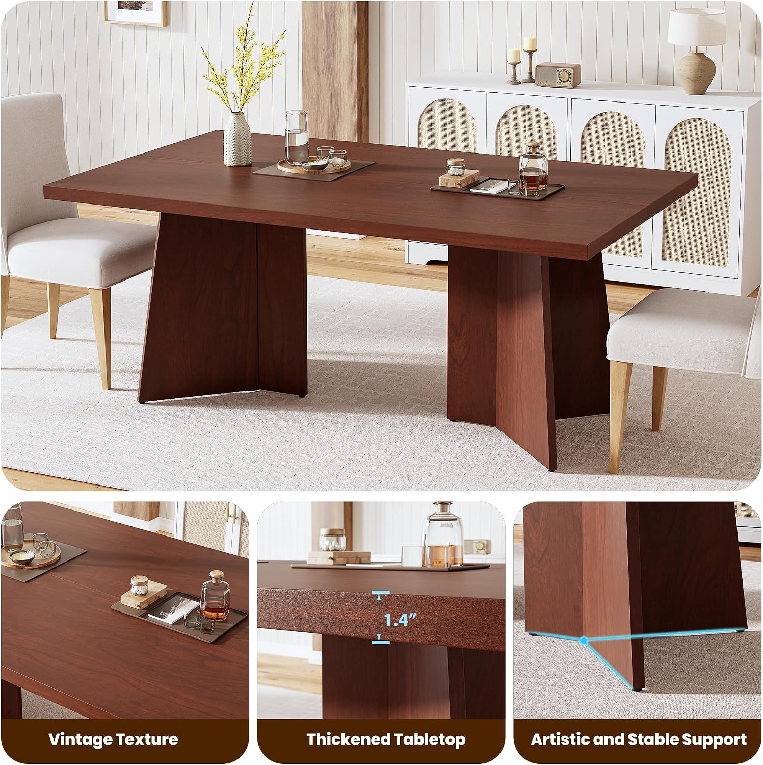 GarveeHome Dining Table for 6-8 People - 63' Modern Long Kitchen Table with Large Tabletop & Heavy Duty Pedestal Legs, Dinner Table for Kitchen, Conference Room, Home, Walnut