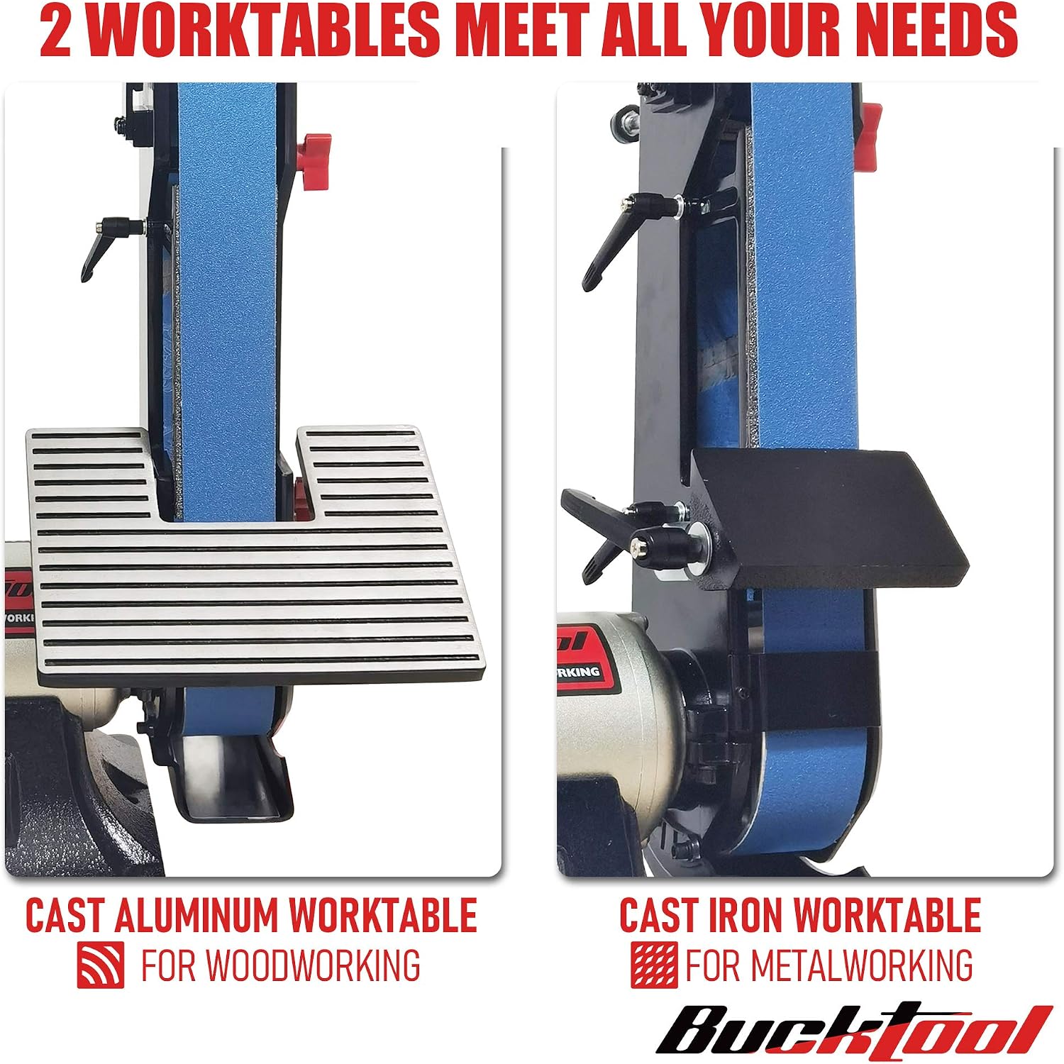 Bucktool 2 x 42 Belt Sander and 6 Inch Bench Grinder Combo, 1/2 HP 3.5 Amp Knife Sharpener for Knife Making, Metalworking, Woodworking, Benchtop Belt Grinder with Large Work Table