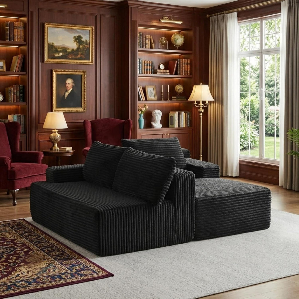 96' Corduroy Sectional Sofa Boneless Couches for Living Room - L Shaped Compressed Cloud Couch with Left Facing Chaise Lounge and Side Pockets